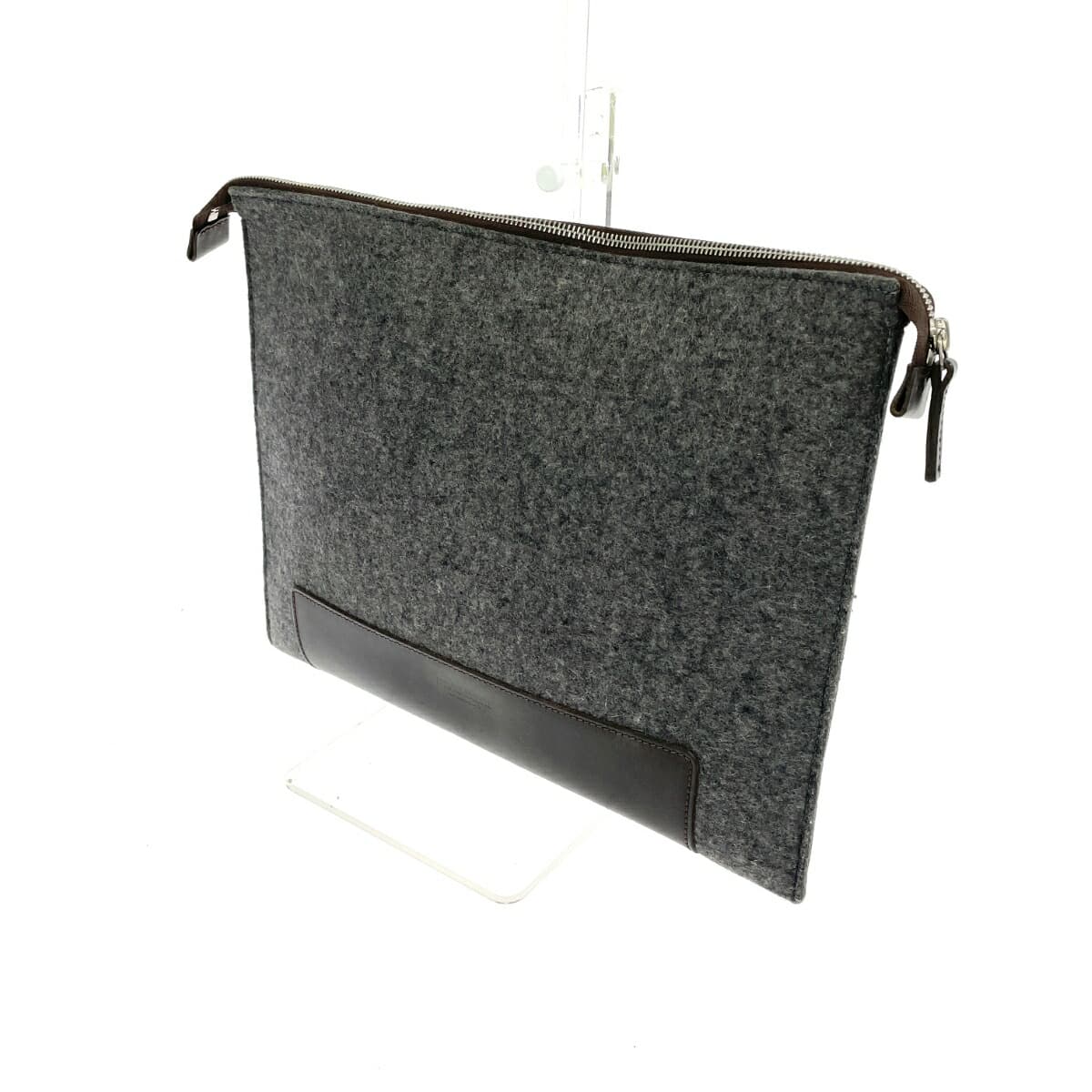 ATELIERS AUGUSTE Atelier Auguste Clutch Bag Leather × Felt Gray/Brown Unisex 3