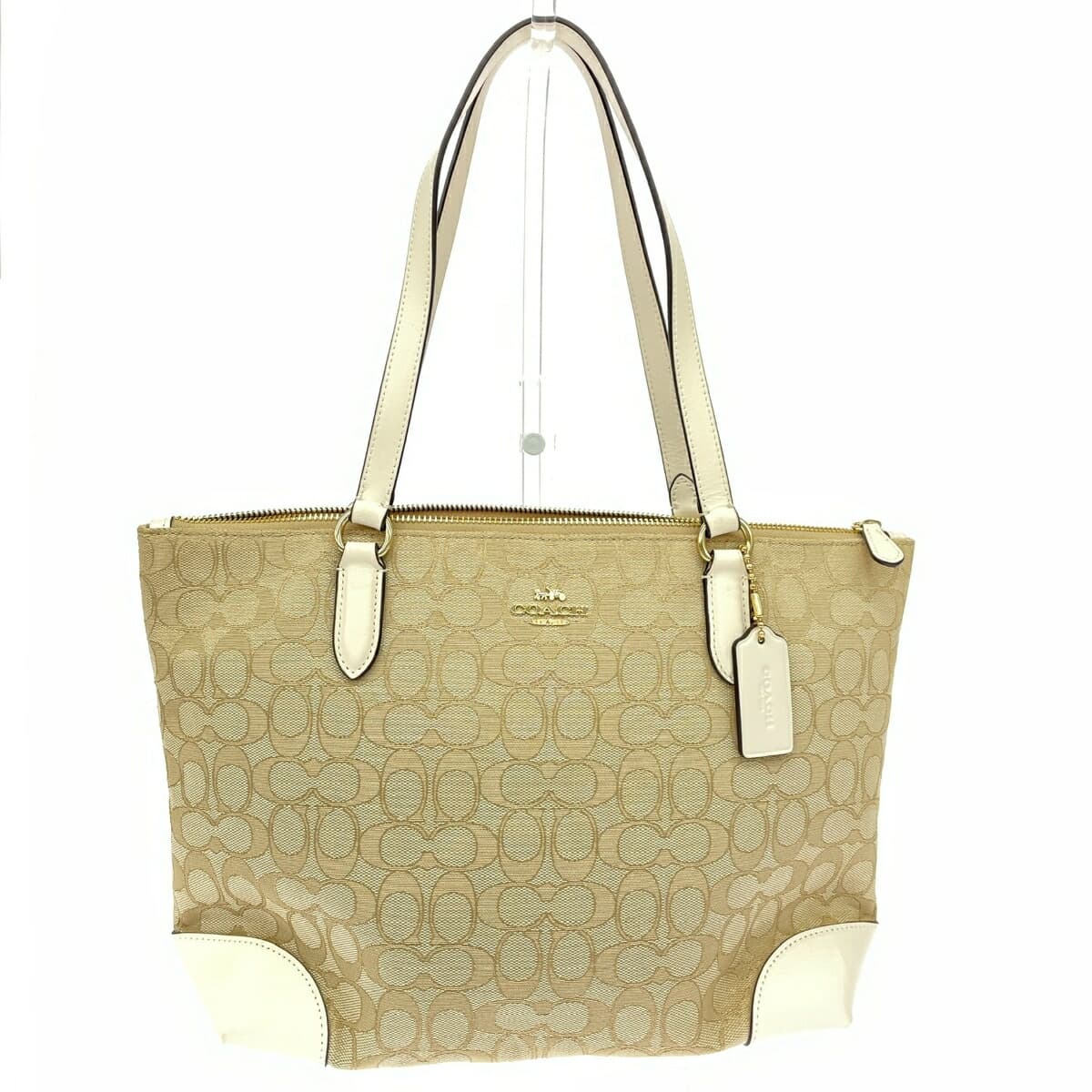 COACH Zip Top Tote Bag Unused Item Signature/Jacquard/Beige F29210 Beige