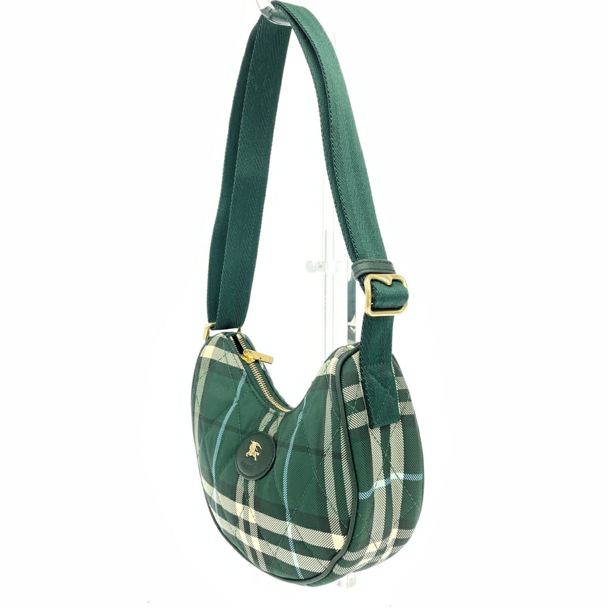BURBERRY LONDON Shoulder Bag / Horseshoe Crossbody Bag in Excellent Condition Quilted Nylon 81113101 Green 4