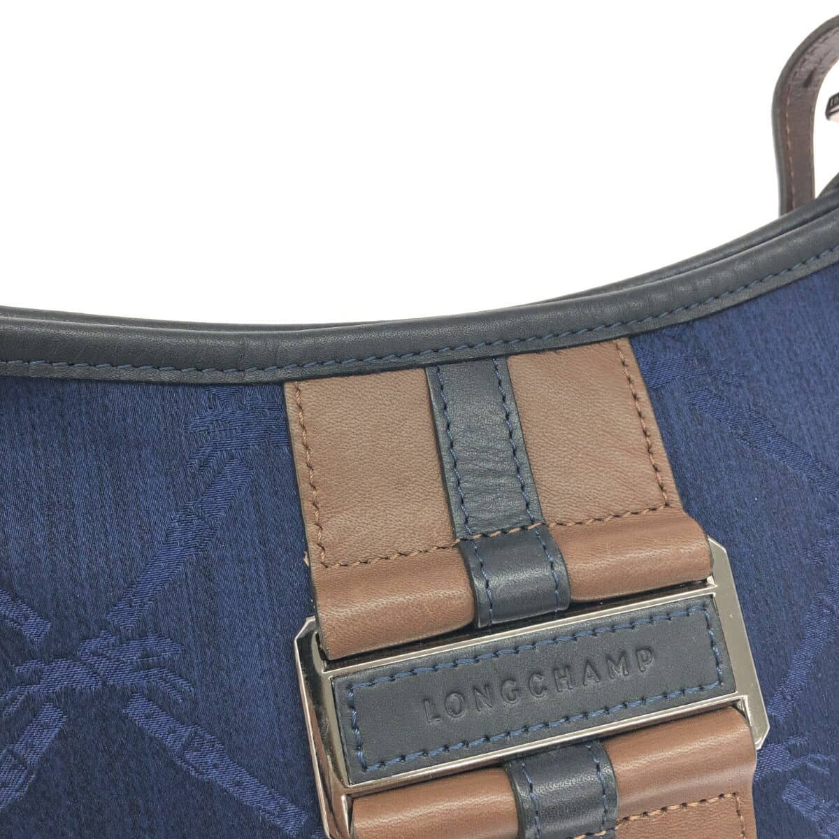 LONGCHAMP Longchamp Shoulder Bag Canvas x Leather / Allover Pattern Navy Ladies 6