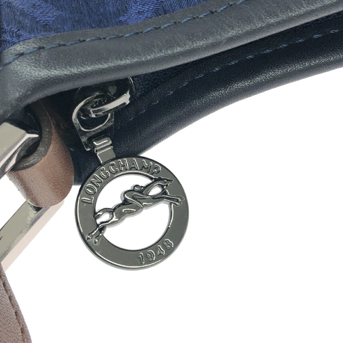 LONGCHAMP Longchamp Shoulder Bag Canvas x Leather / Allover Pattern Navy Ladies 7