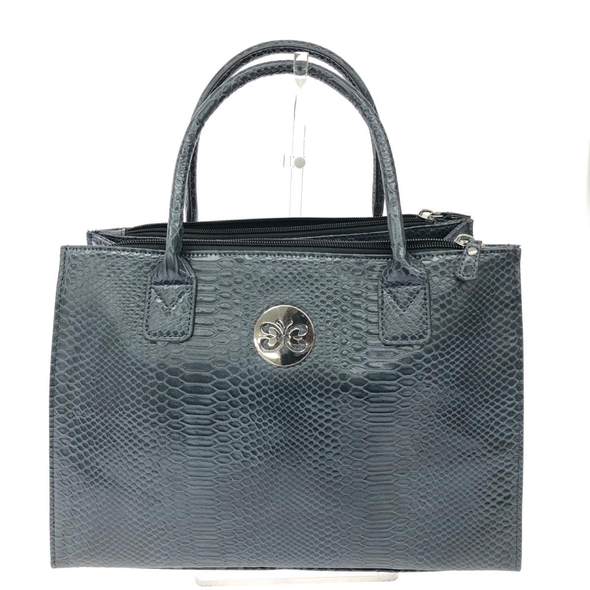 HANAE MORI 2WAY Handbag in excellent condition Heartful Papillon / Logo Plate / Python Embossed / Leather Gray Ladies