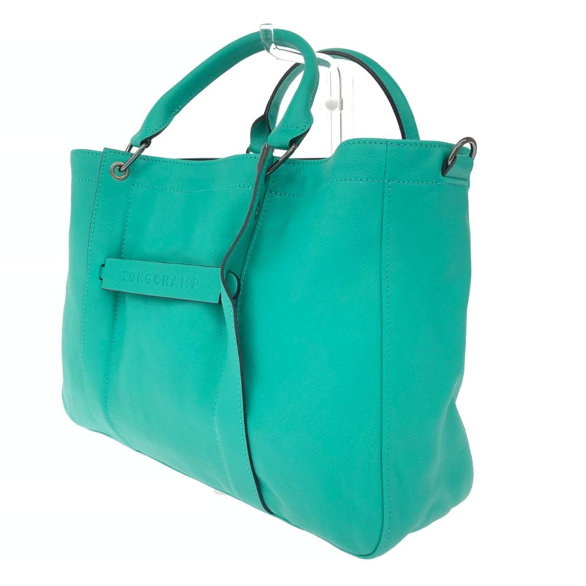 LONGCHAMP 2WAY Bag/3D Top Handle Bag L Excellent Condition Leather Green Women's 4