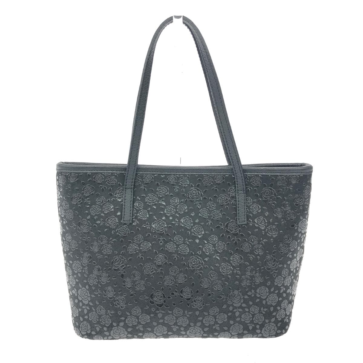 Inden-ya Handbag/Tote Bag Good Condition Rose/Black Ground Deer Leather with Black Lacquer Black Ladies