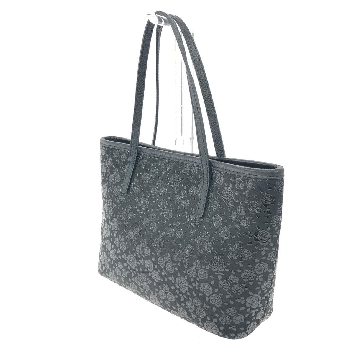 Inden-ya Handbag/Tote Bag Good Condition Rose/Black Ground Deer Leather with Black Lacquer Black Ladies 3