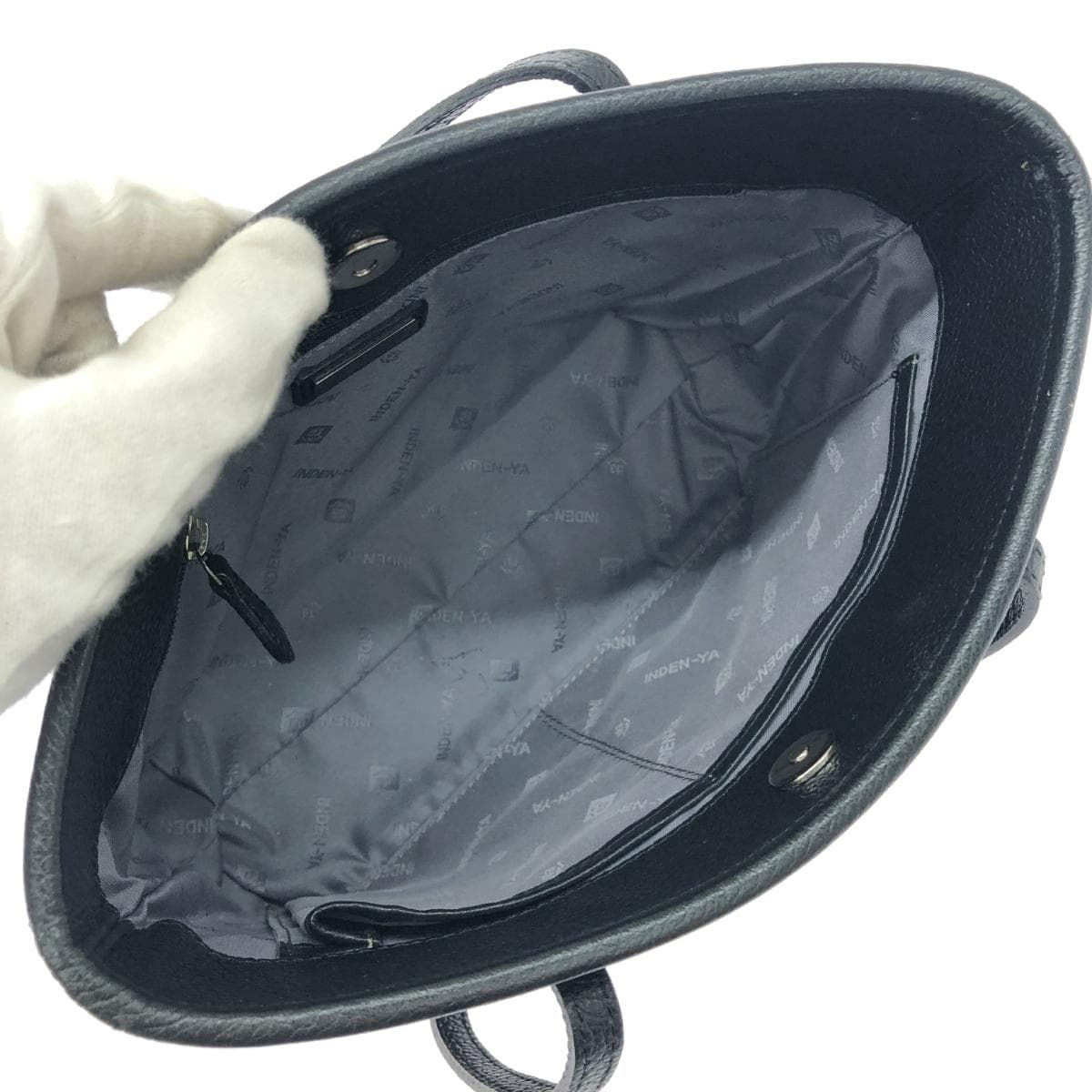 Inden-ya Handbag/Tote Bag Good Condition Rose/Black Ground Deer Leather with Black Lacquer Black Ladies 6