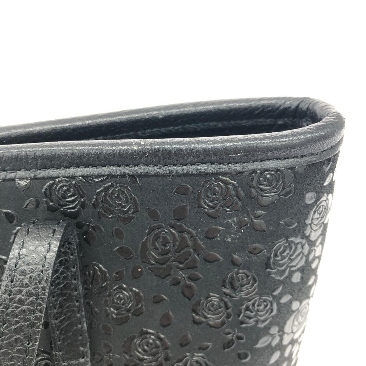 Inden-ya Handbag/Tote Bag Good Condition Rose/Black Ground Deer Leather with Black Lacquer Black Ladies 7