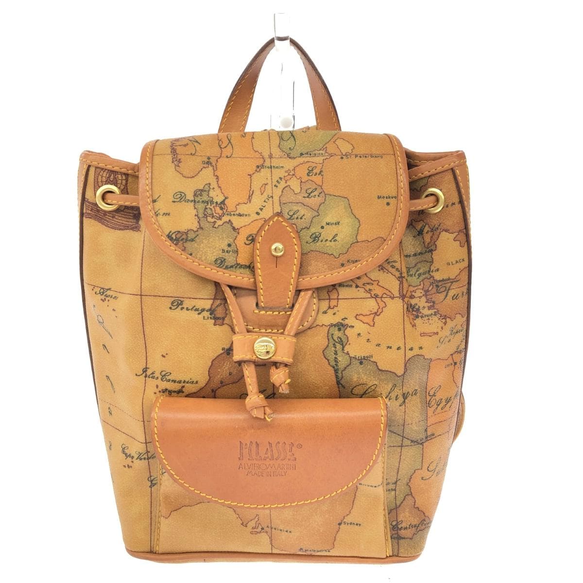 PRIMA CLASSE Mini Backpack Map Pattern/PVC×Leather Brown Ladies