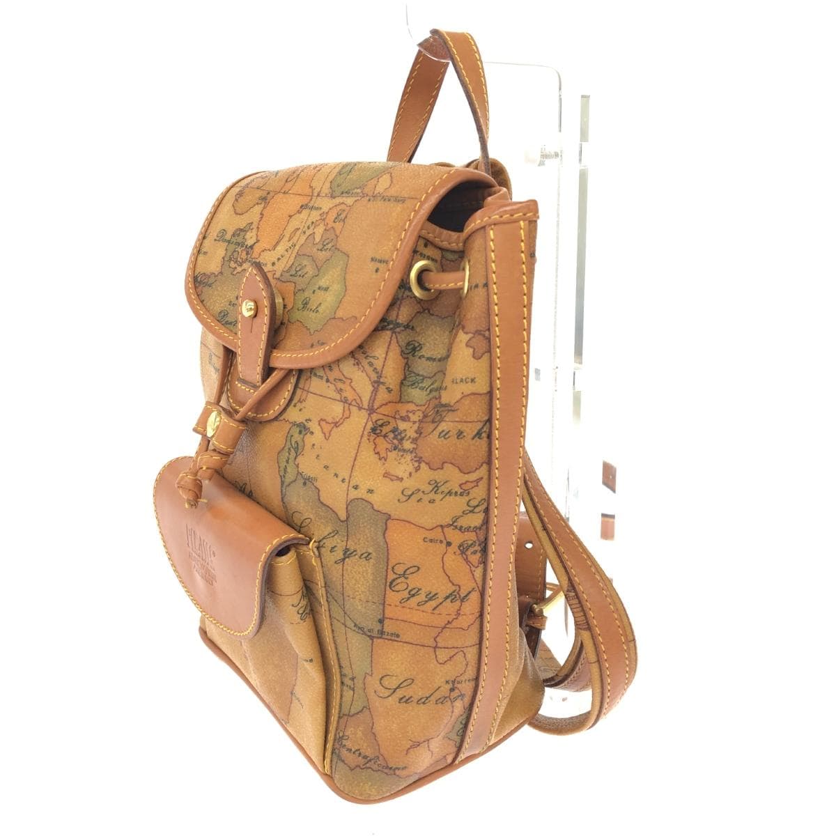 PRIMA CLASSE Mini Backpack Map Pattern/PVC×Leather Brown Ladies 3