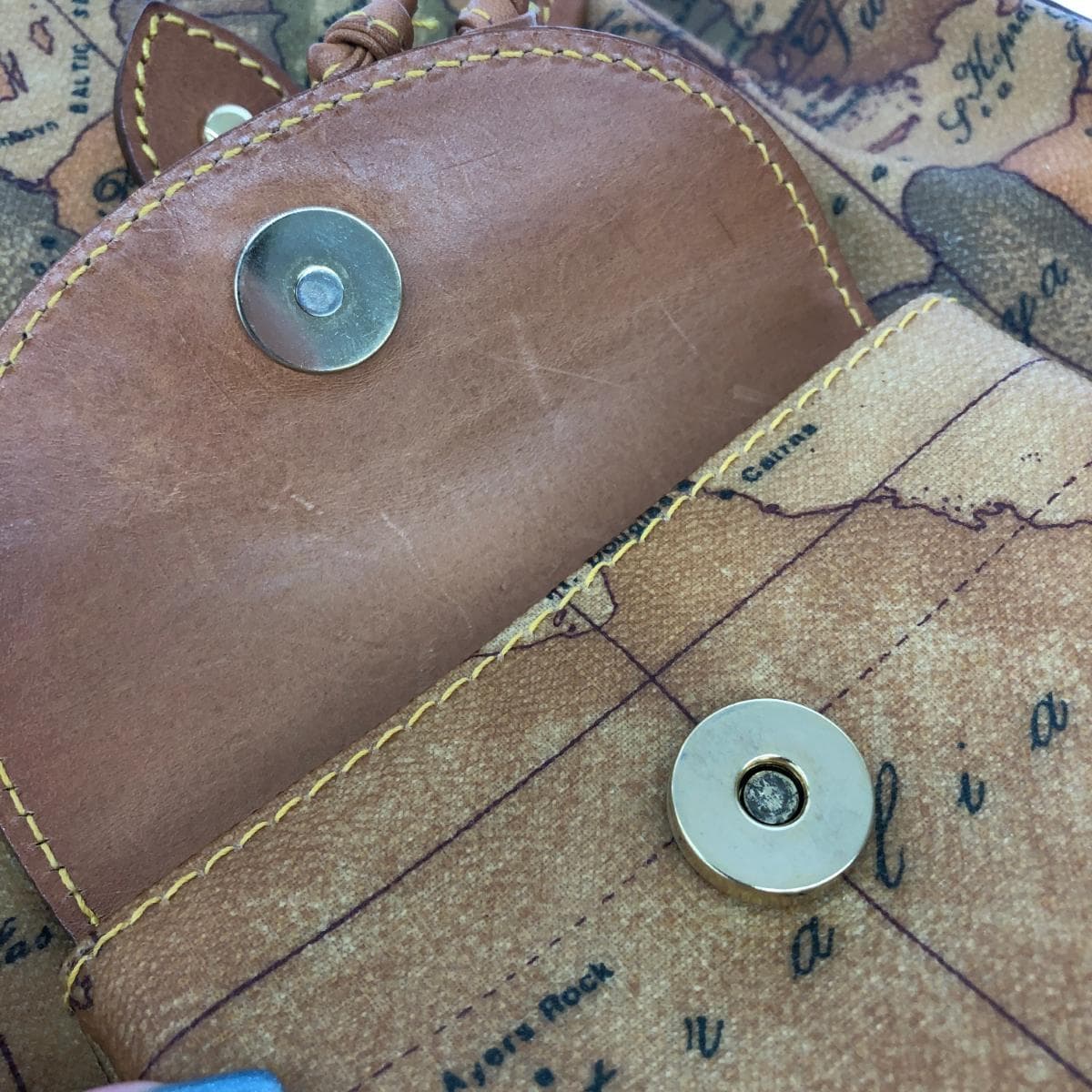 PRIMA CLASSE Mini Backpack Map Pattern/PVC×Leather Brown Ladies 7