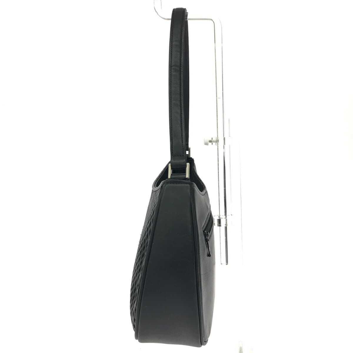 Ginza Yoshinoya One Shoulder Bag Punching Leather Black Ladies 2