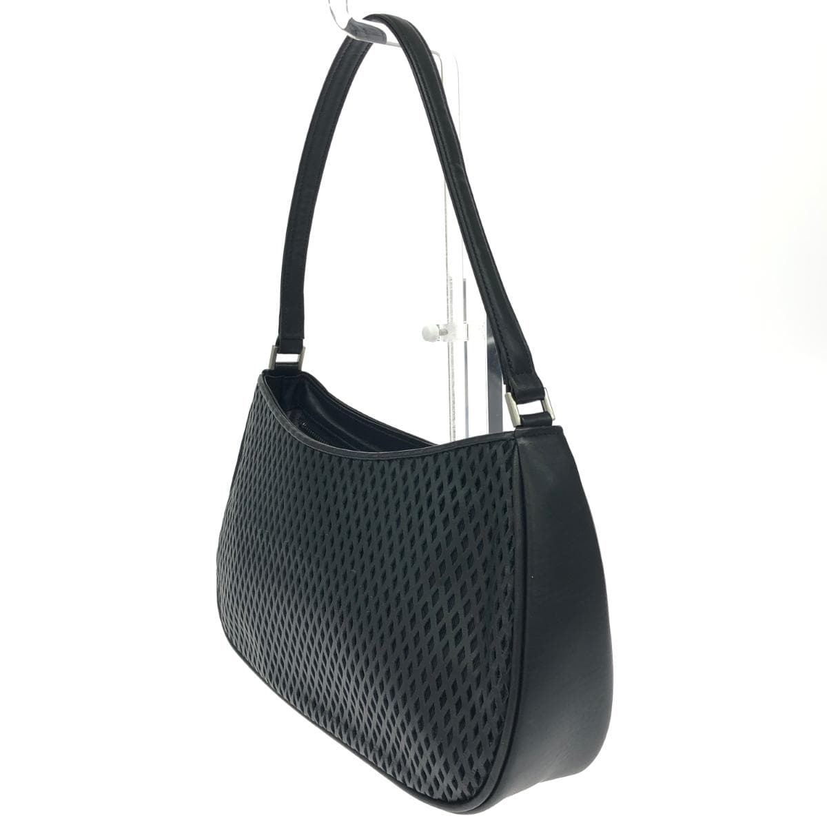 Ginza Yoshinoya One Shoulder Bag Punching Leather Black Ladies 3