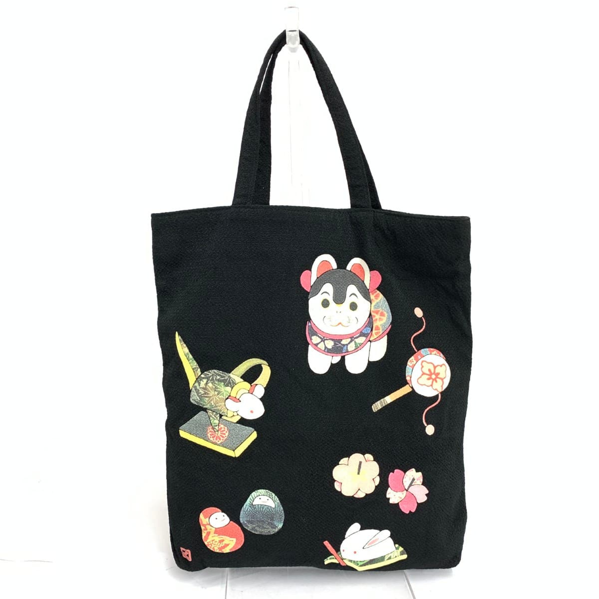 Kurochiku Kurochiku Tote Bag Good Condition Japanese Pattern Shishi (Lion Dog) Chirimen Black Ladies