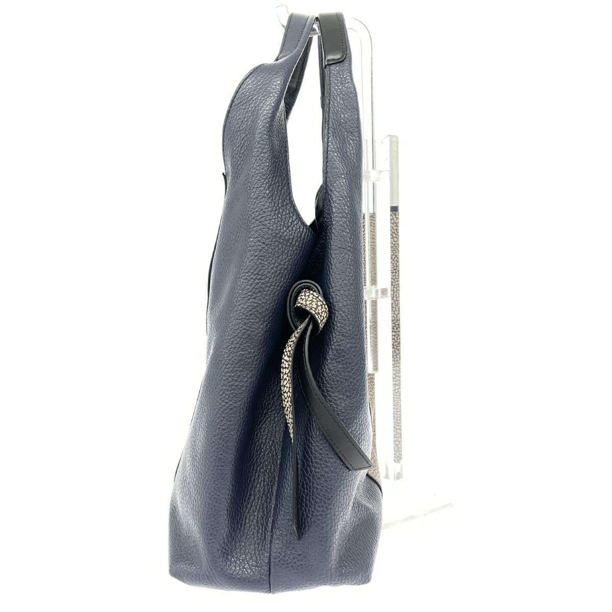 Borbonese Tote Bag / Leilian Collaboration Good Condition Quail Pattern / Leather Navy Women's 2