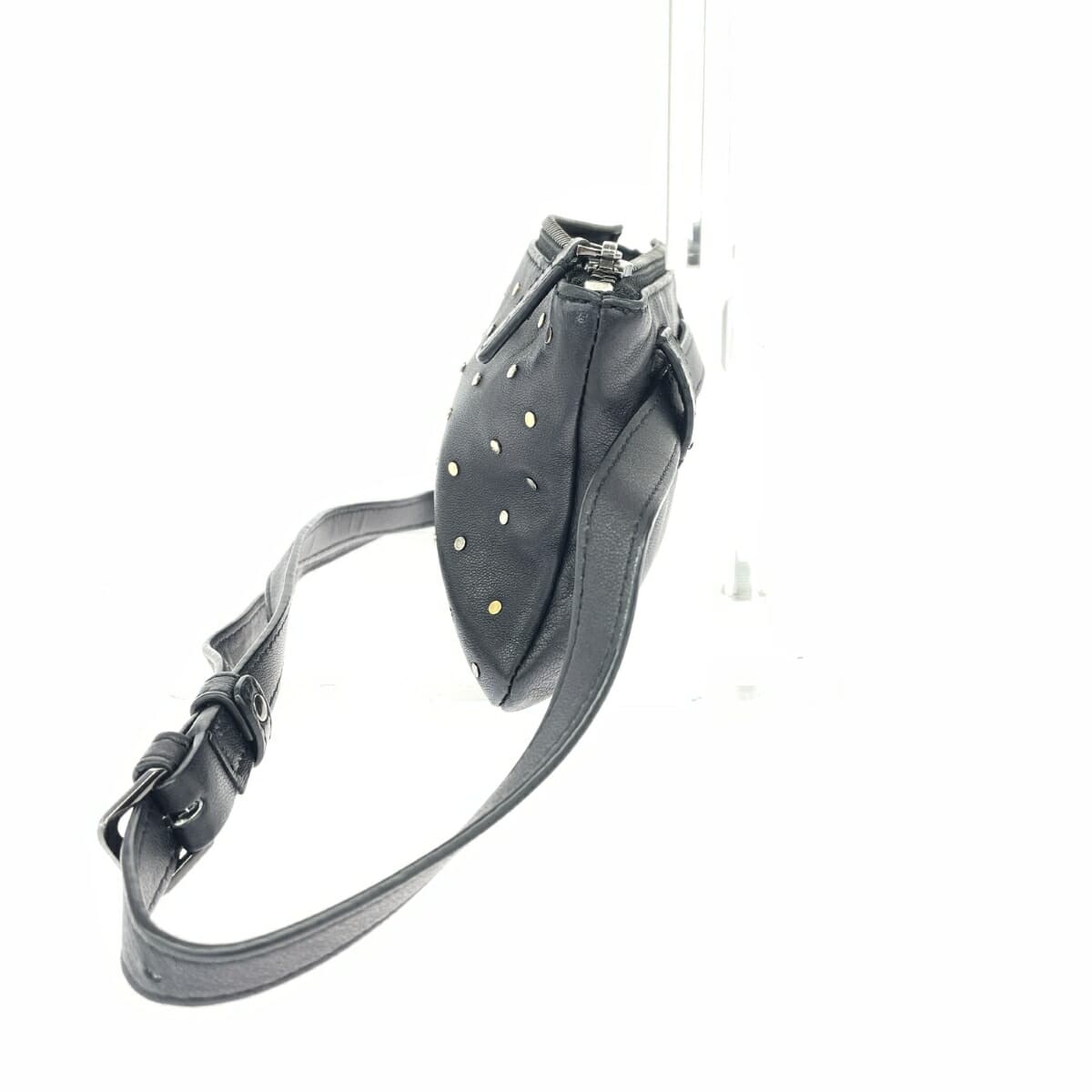 agnes b. Agnes B Mini Waist Pouch Logo/Studs/Lamb Leather Black Ladies 2