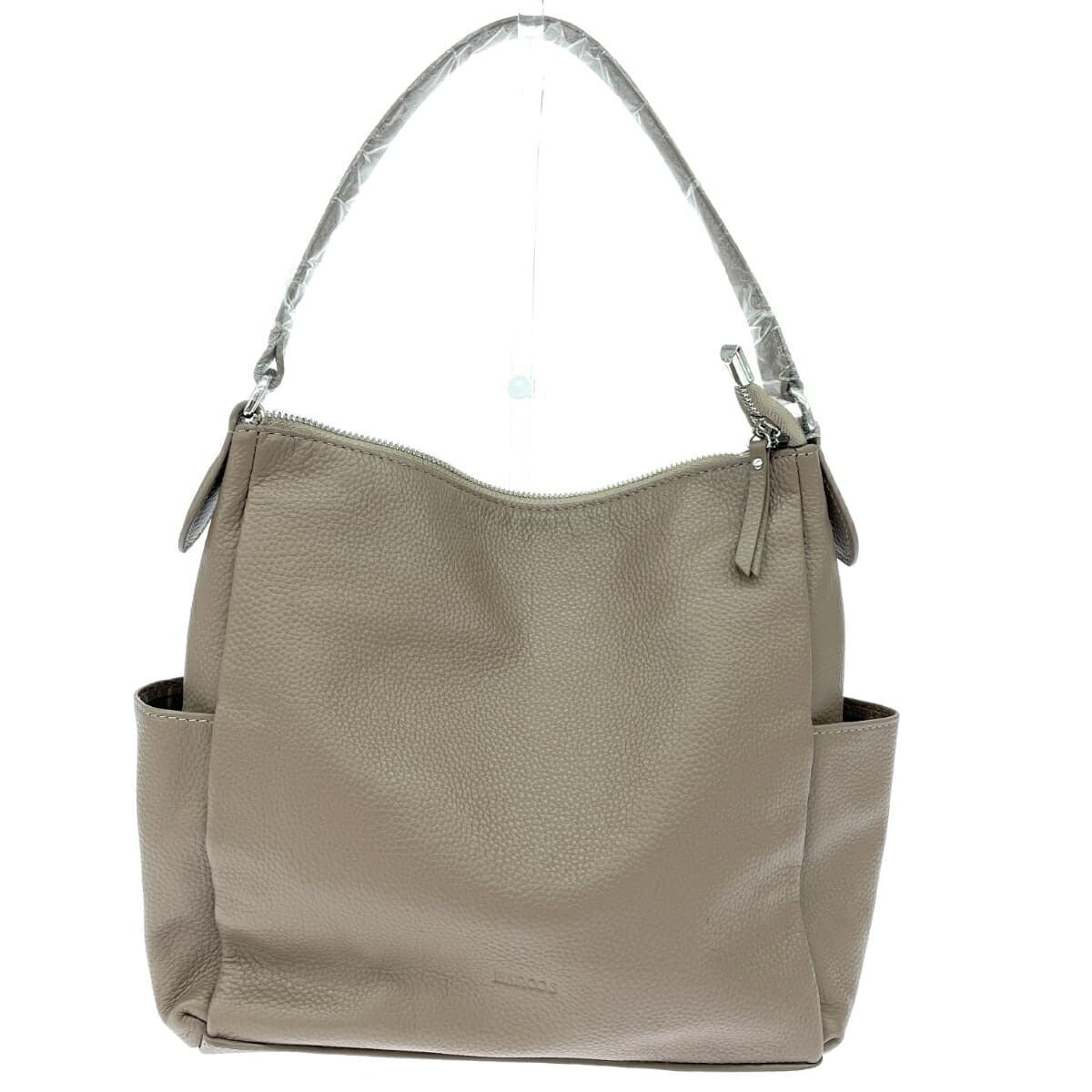 BARCOS 2WAY shoulder bag in good condition, logo embossed/leather, greige, for women 2