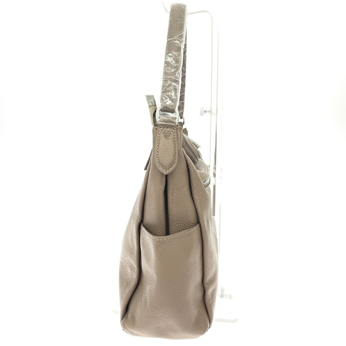 BARCOS 2WAY shoulder bag in good condition, logo embossed/leather, greige, for women 3