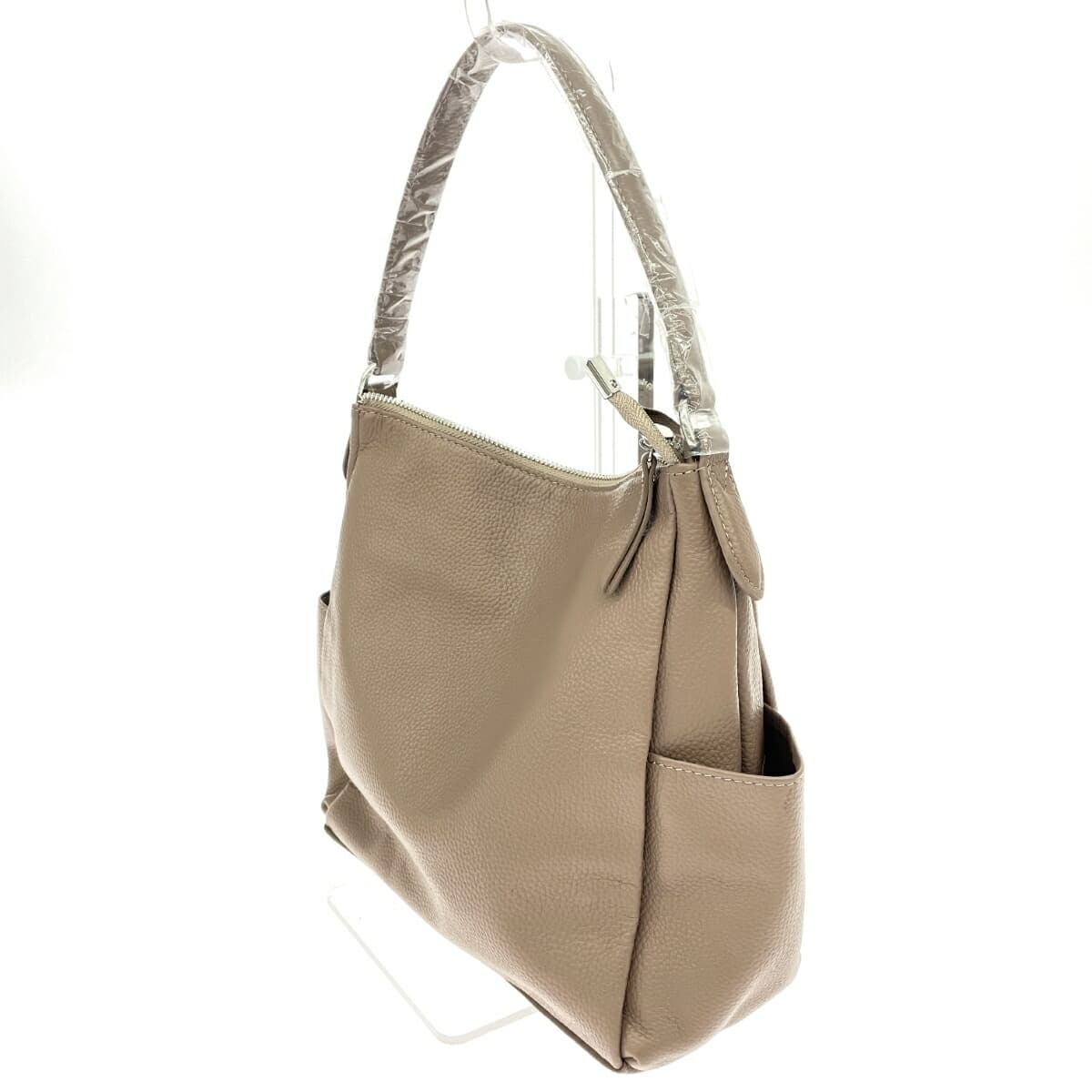 BARCOS 2WAY shoulder bag in good condition, logo embossed/leather, greige, for women 4