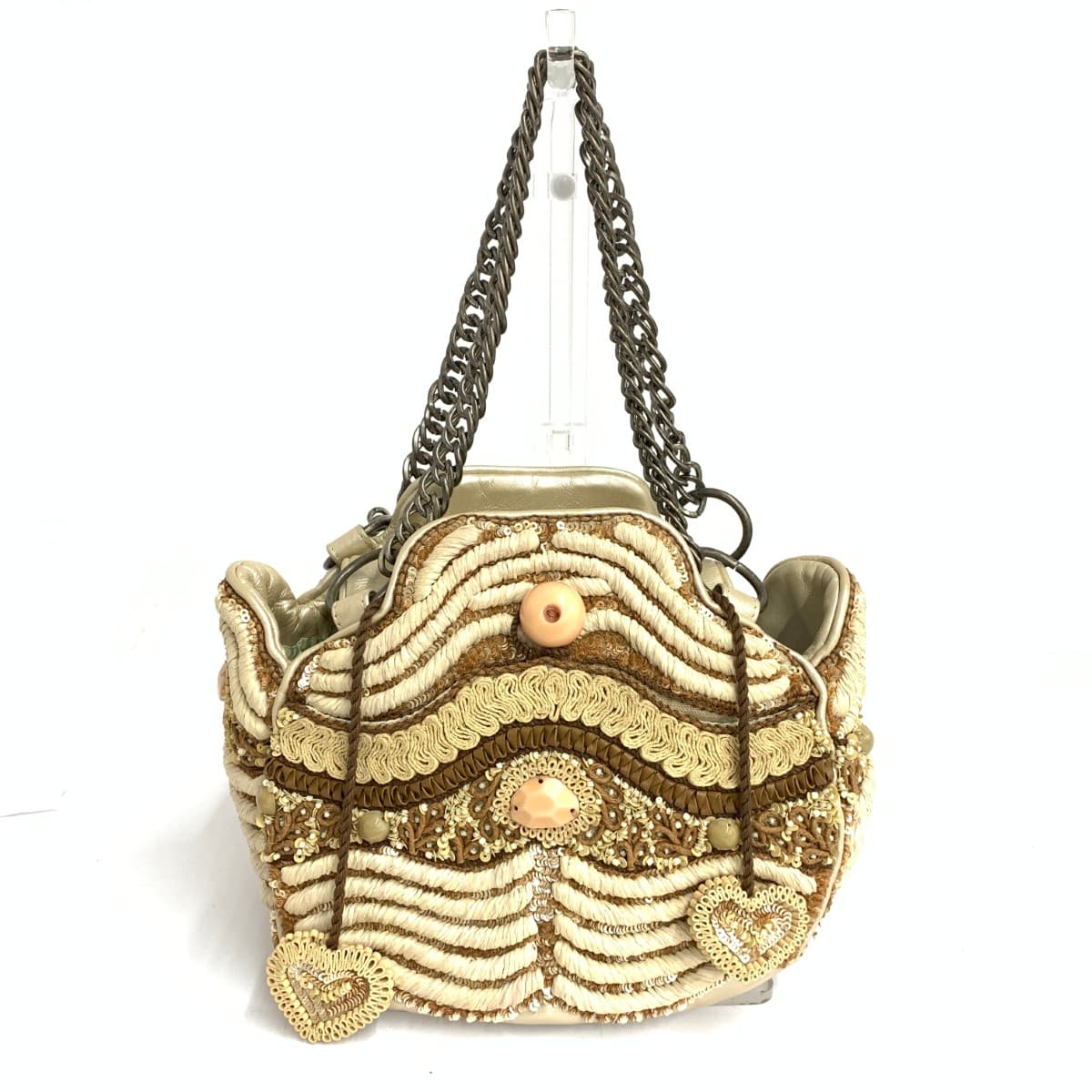 JAMINPUECH Chain Tote Bag Sequin Leather Beige Ladies