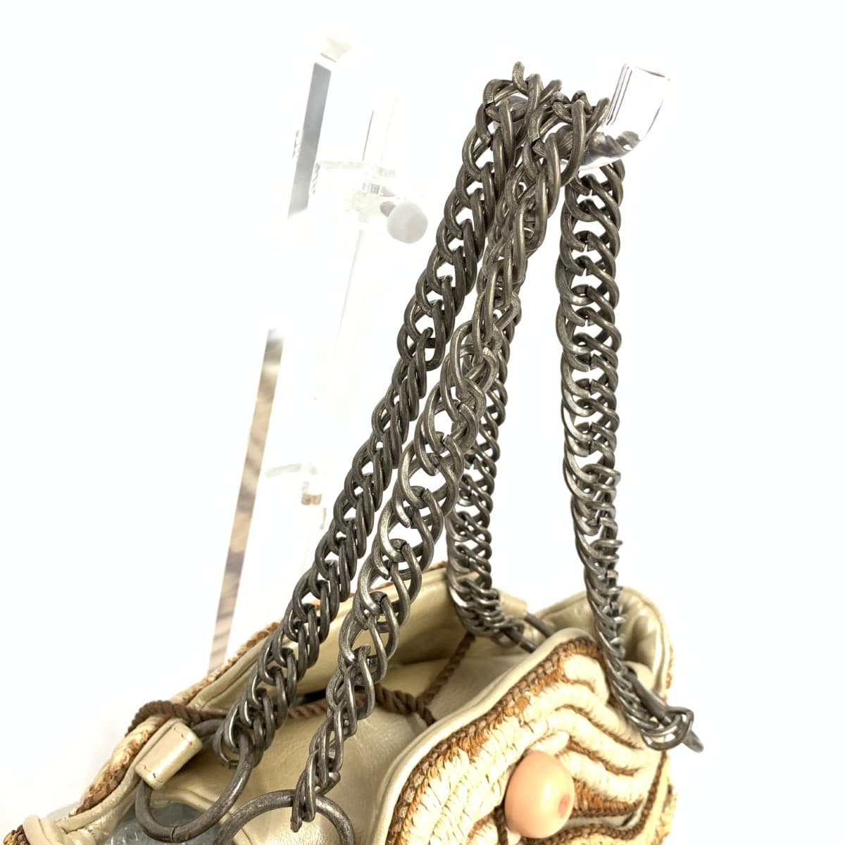 JAMINPUECH Chain Tote Bag Sequin Leather Beige Ladies 4