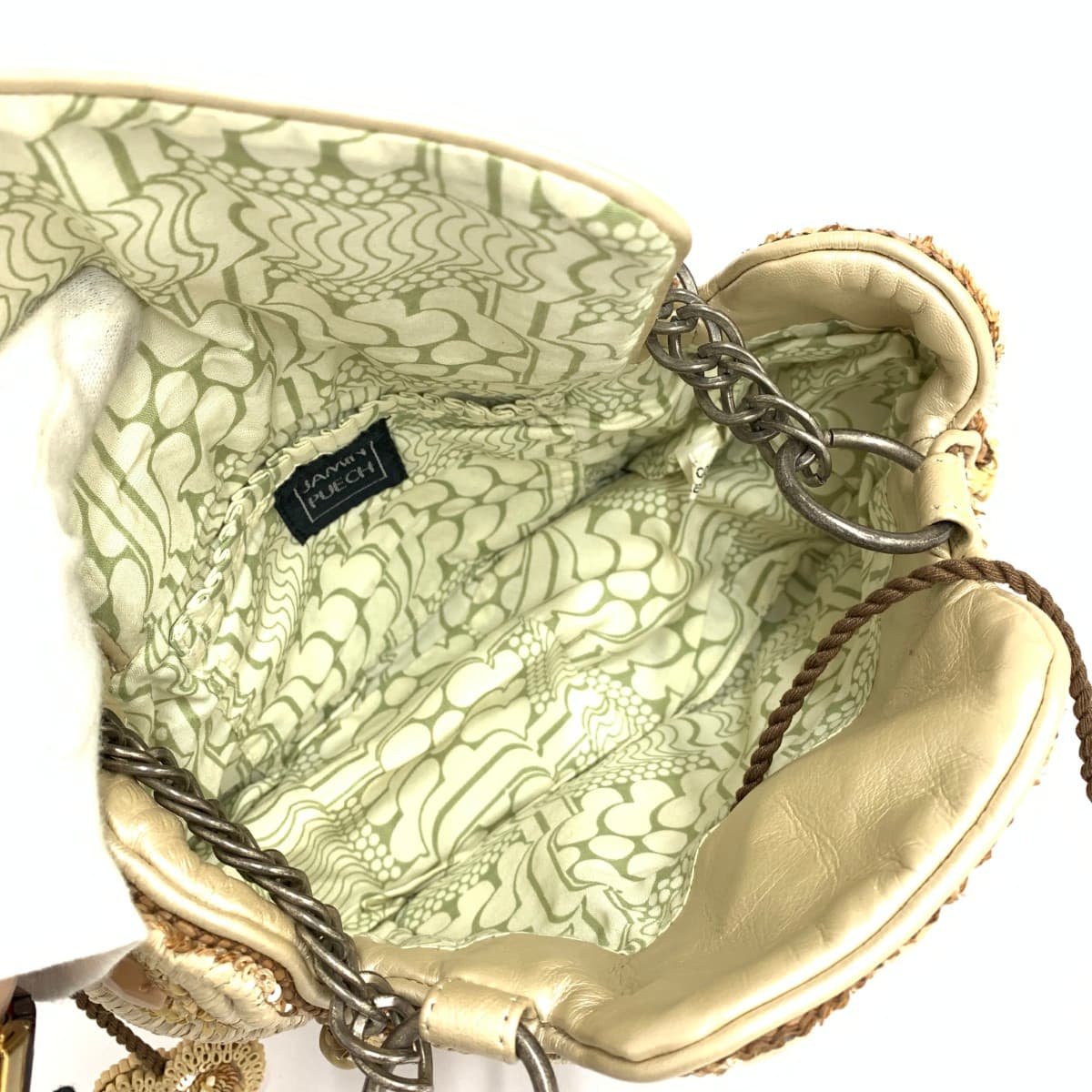 JAMINPUECH Chain Tote Bag Sequin Leather Beige Ladies 6