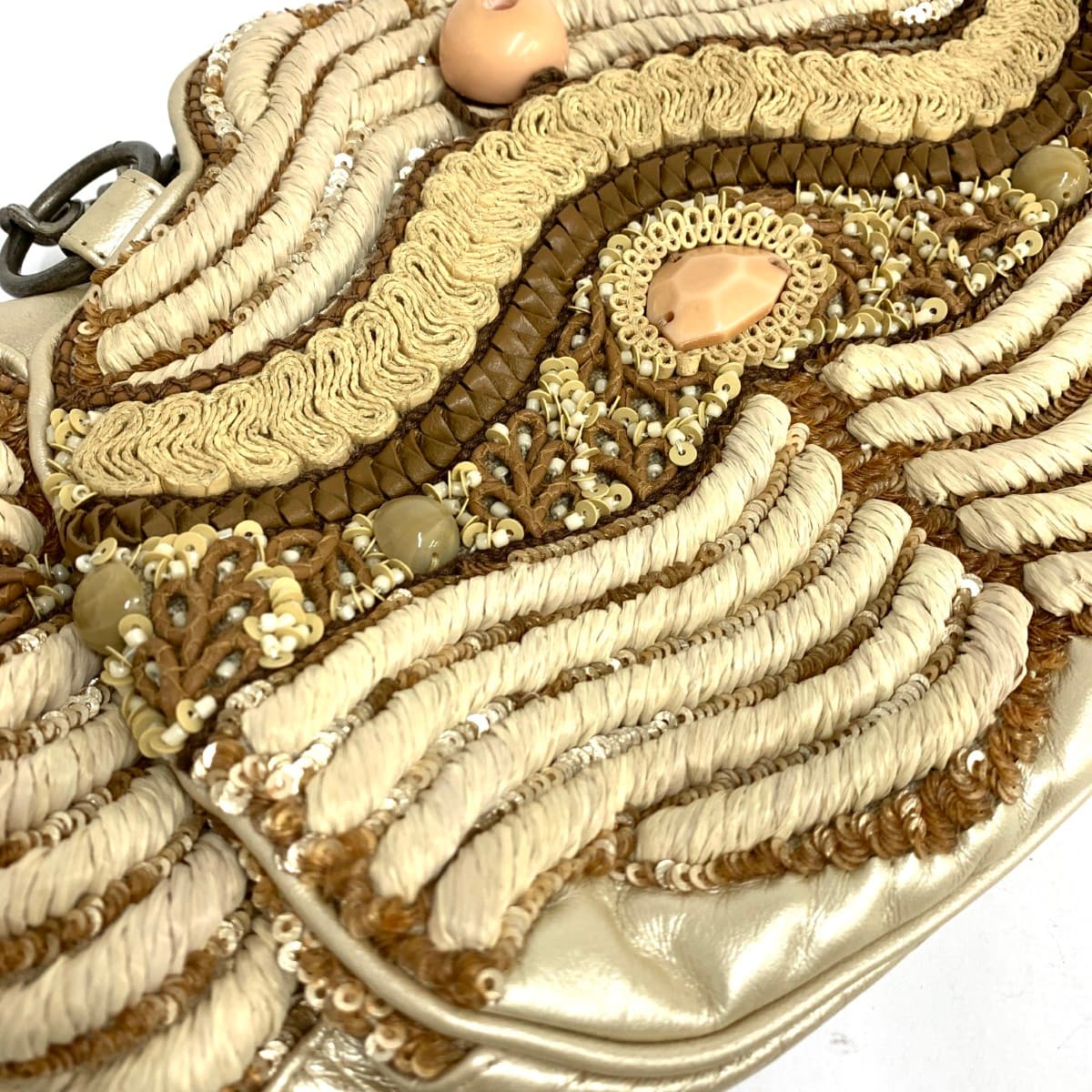 JAMINPUECH Chain Tote Bag Sequin Leather Beige Ladies 8