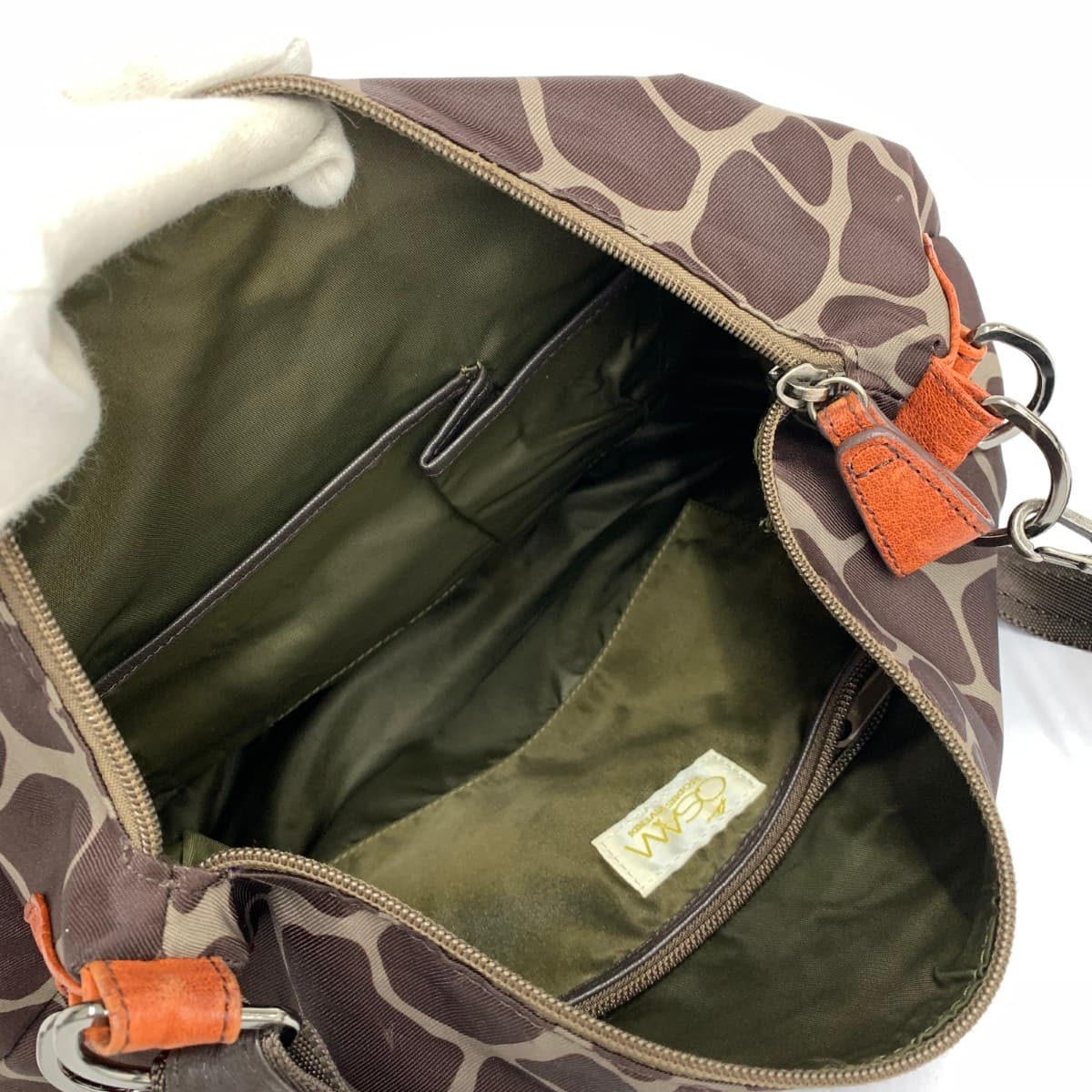 OSAM Shoulder Bag, Giraffe Pattern, Nylon, Brown, Unisex 5