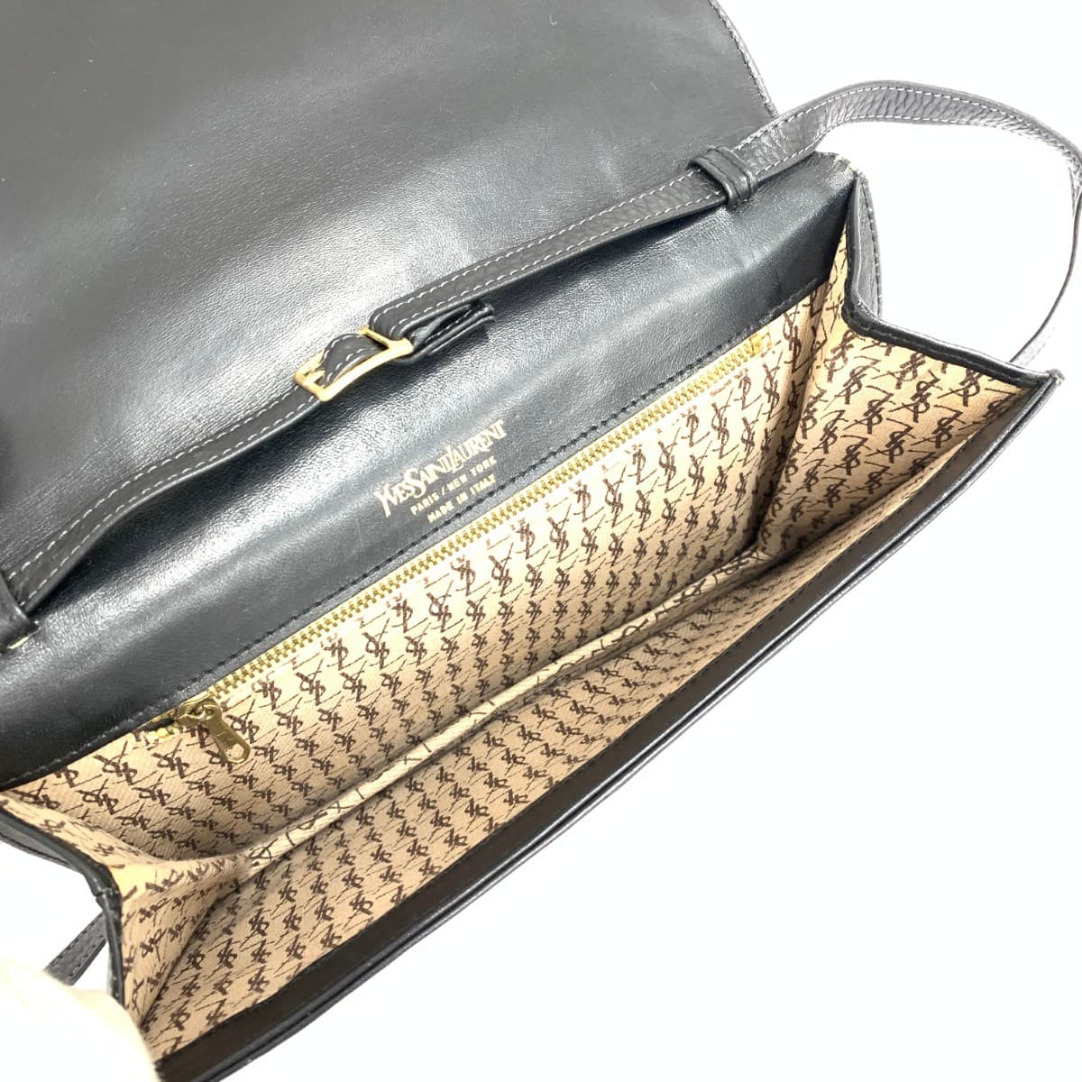 Yves Saint Laurent (YSL) Yves Saint Laurent Shoulder Clutch Bag YSL Logo Made in Italy Leather Vintage Black Women's 5