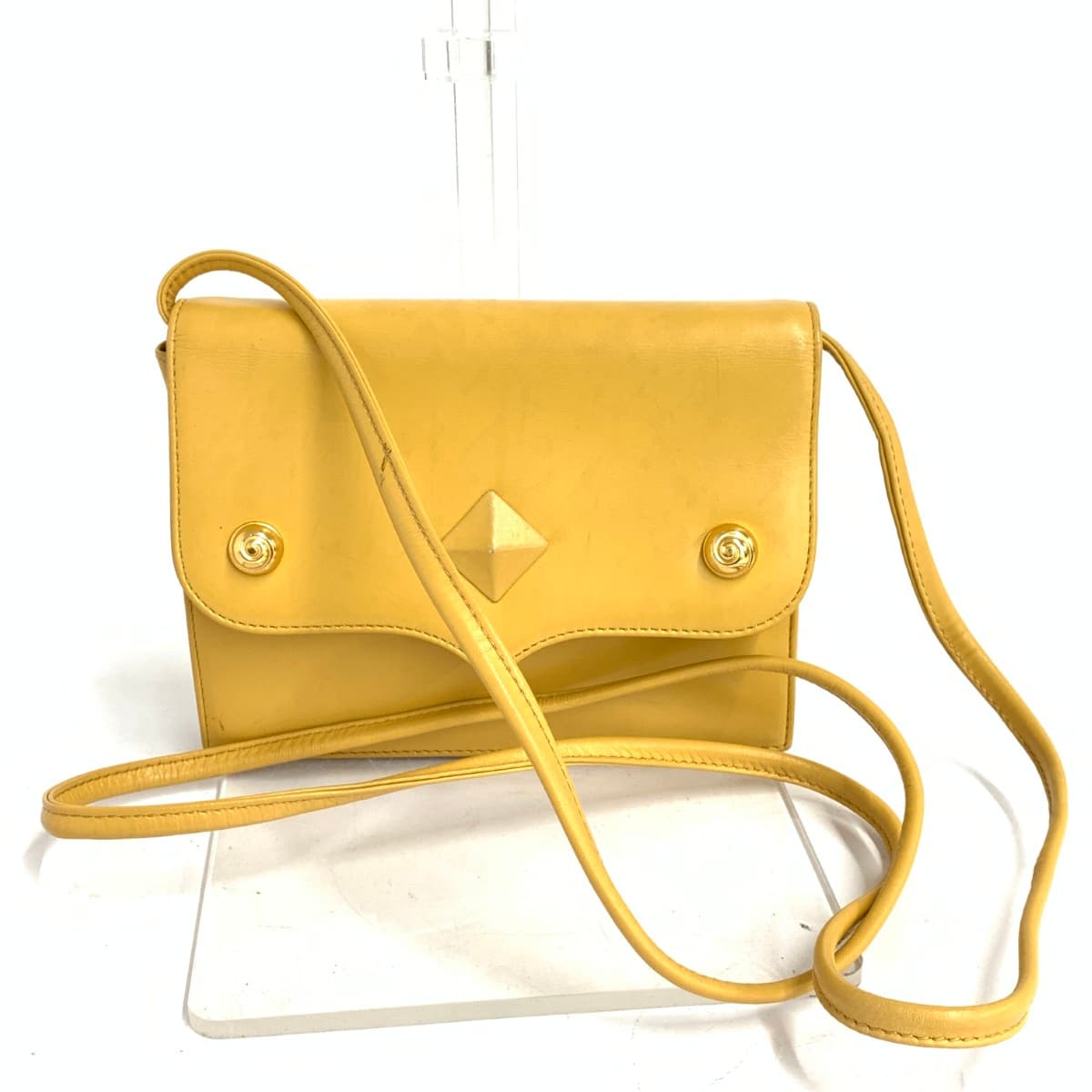 Paloma Picaso Mini Shoulder Bag Studs/Pyramid/Leather Vintage/Made in Italy Yellow Ladies