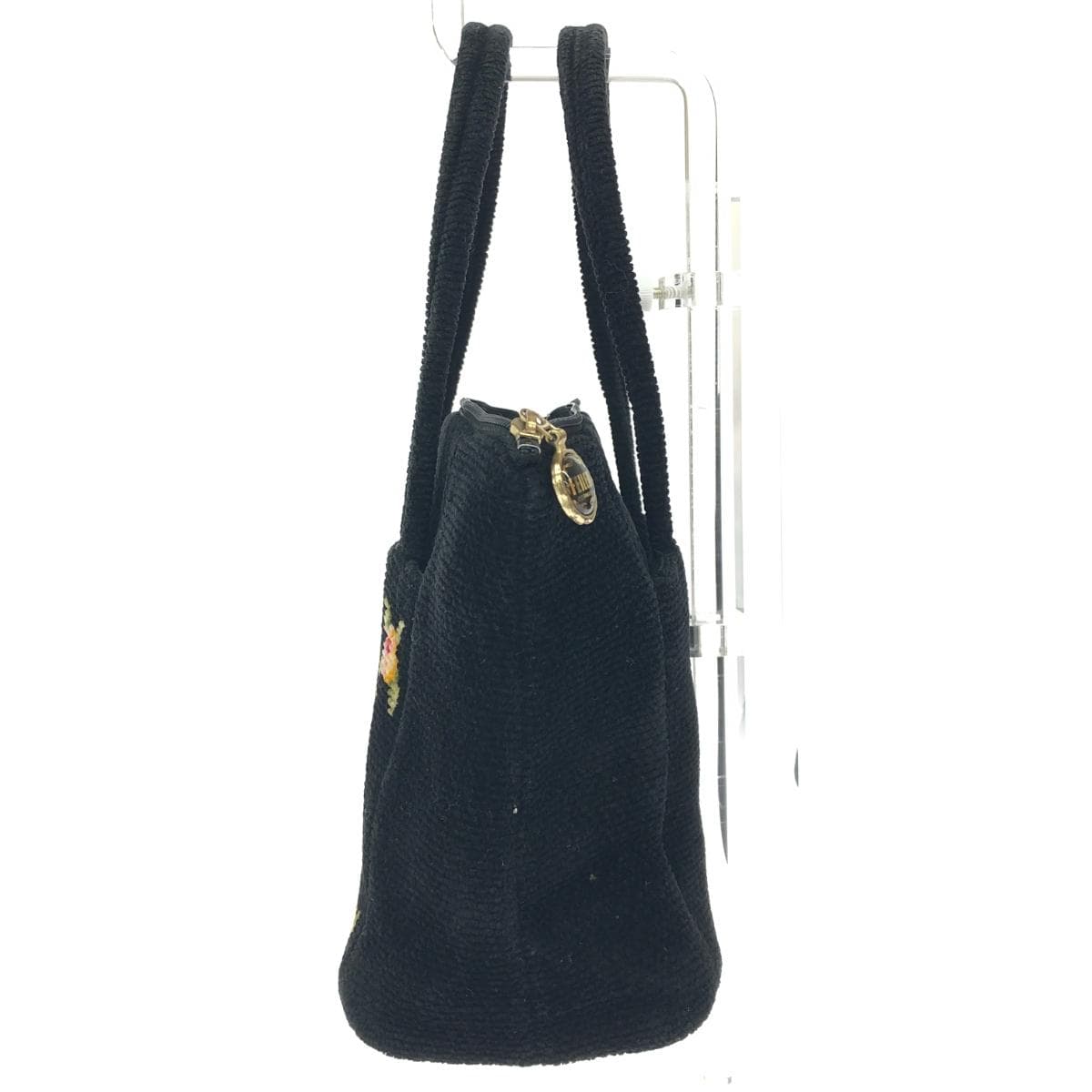 FEILER Mini Tote Bag Floral Pattern / Chenille Weave / Black 2