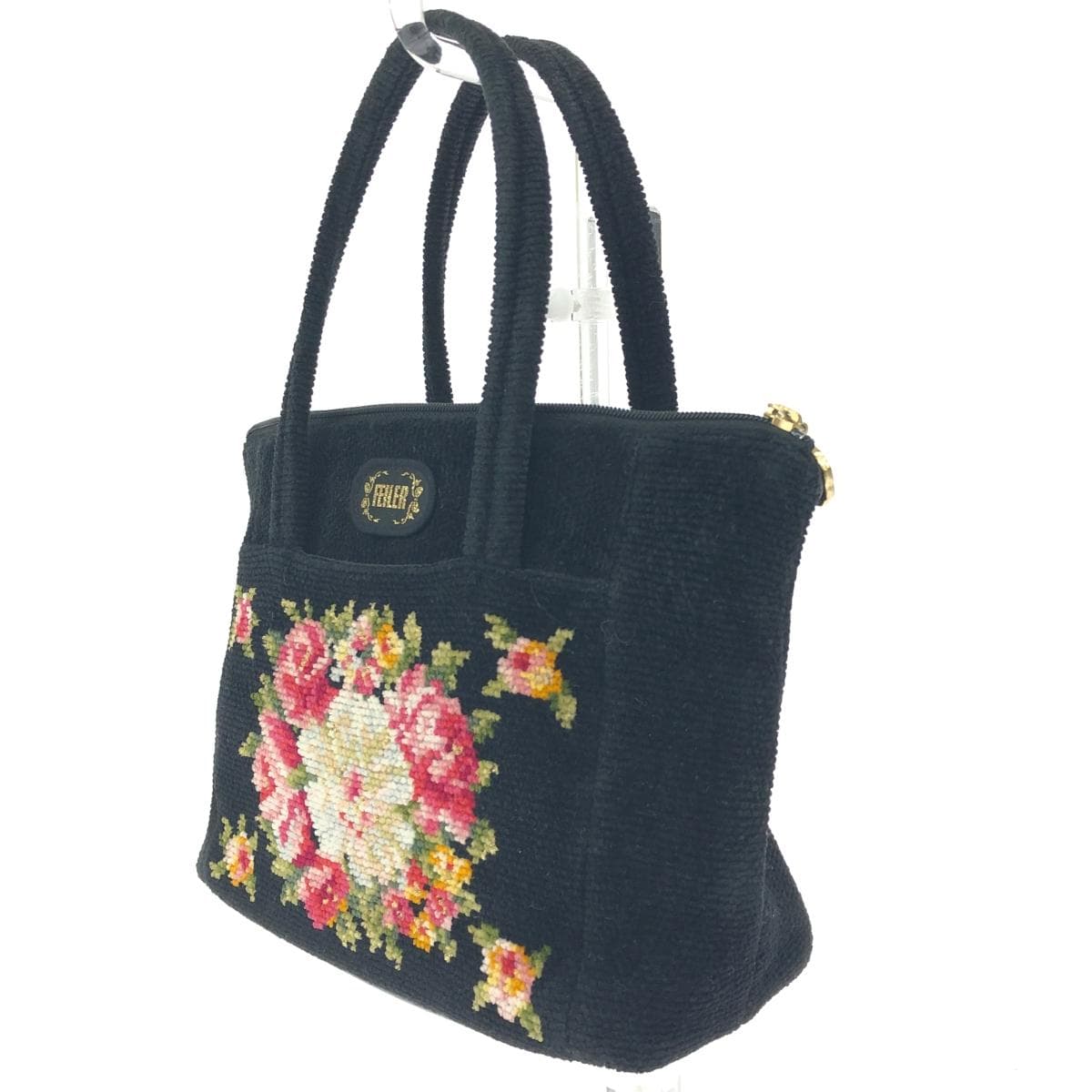 FEILER Mini Tote Bag Floral Pattern / Chenille Weave / Black 3