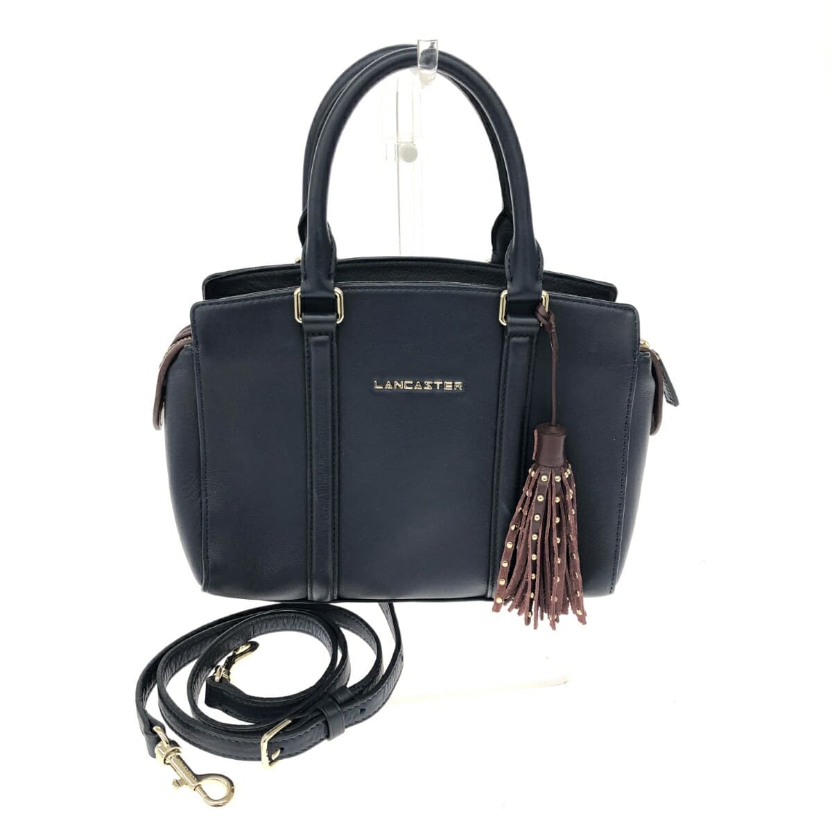 LANCASTER 2WAY Handbag in Excellent Condition Tassel/Leather/Navy