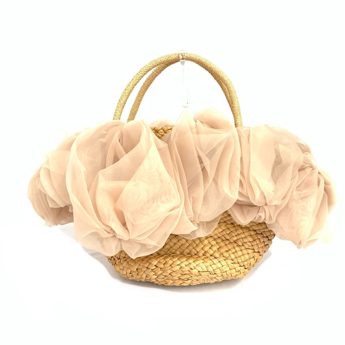 LUDLOW Ladro Tulle Basket Bag Good Condition Beige Women's