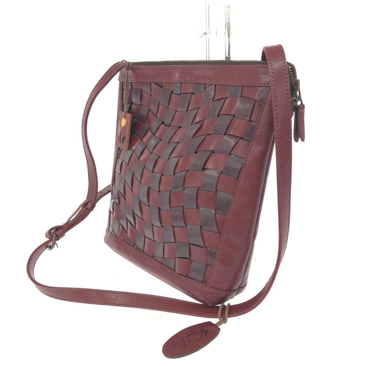 IBIZA Ibiza Shoulder Bag Mesh/Leather Bordeaux Ladies 3