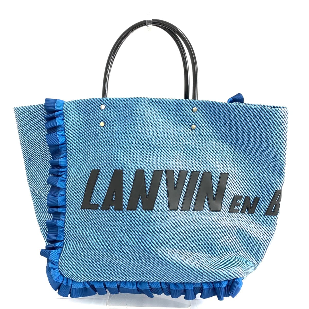 LANVIN Raffia Tote Good Condition Logo Blue Ladies