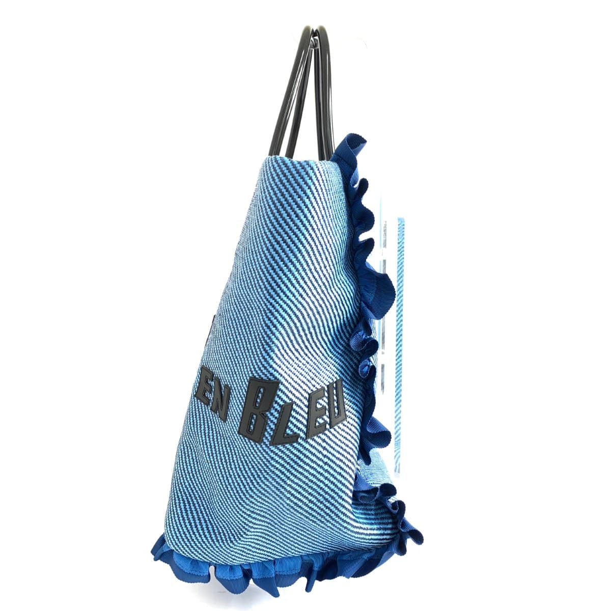 LANVIN Raffia Tote Good Condition Logo Blue Ladies 2