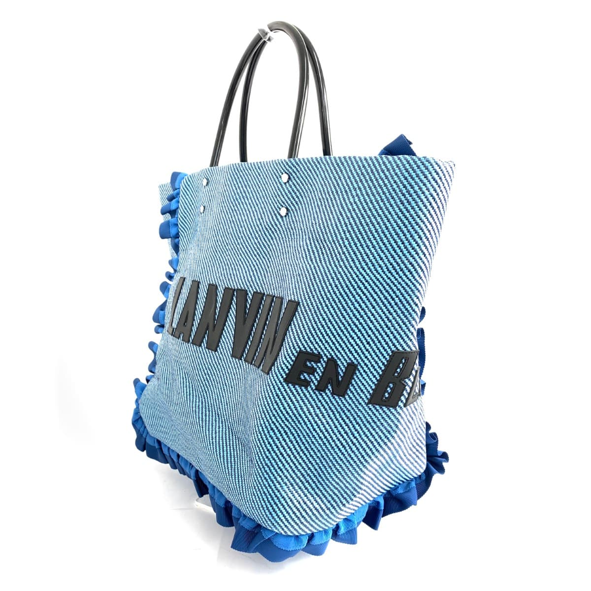 LANVIN Raffia Tote Good Condition Logo Blue Ladies 3