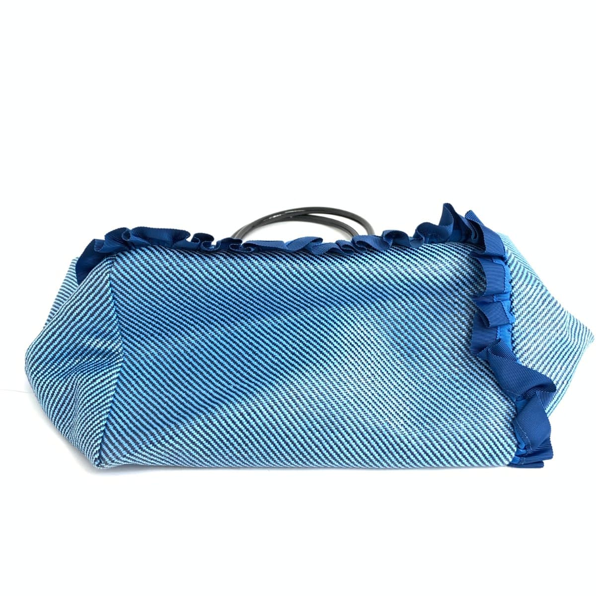 LANVIN Raffia Tote Good Condition Logo Blue Ladies 6