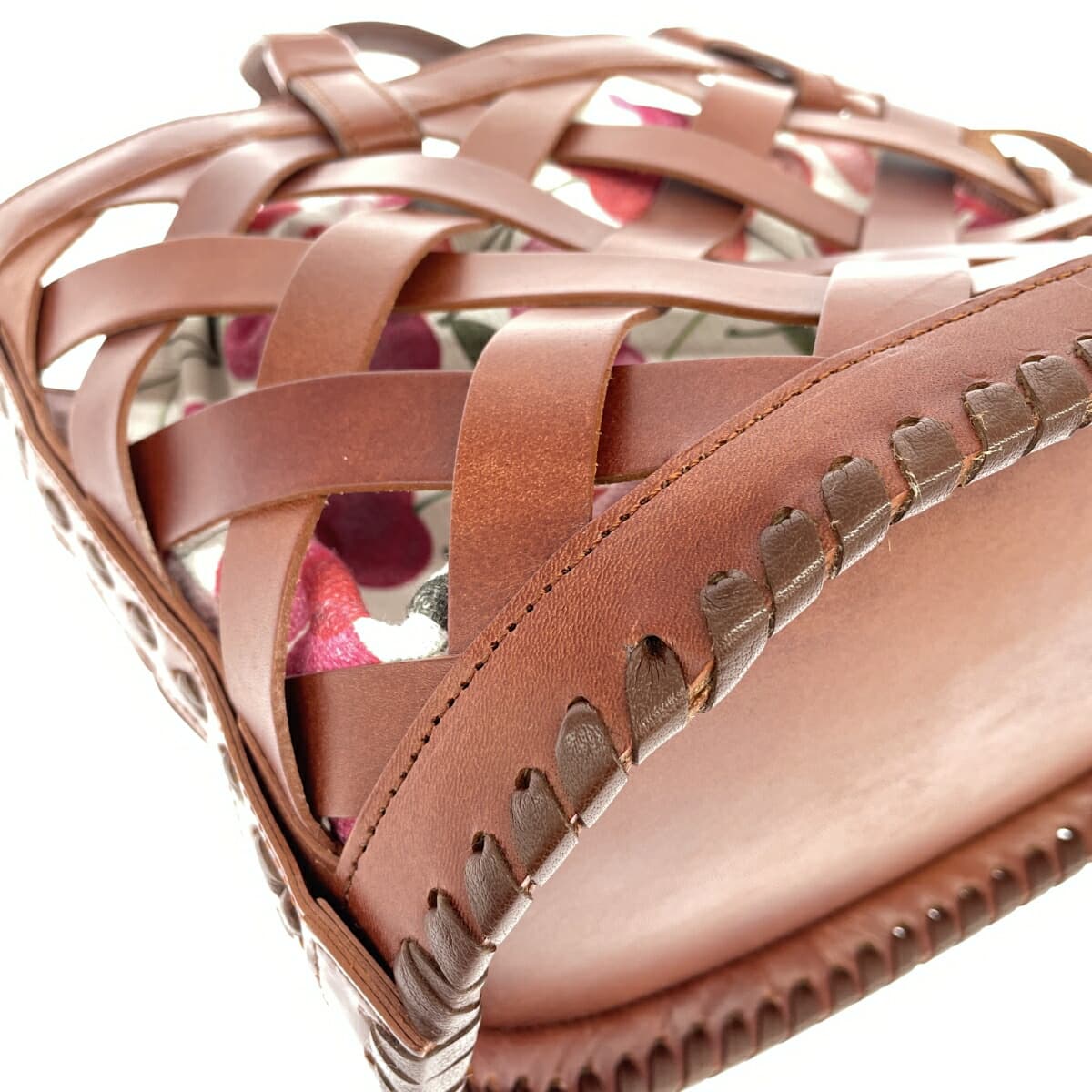 IBIZA Ibiza Tote Bag in Excellent Condition Cherry Pattern Mesh Leather Brown Women's 10