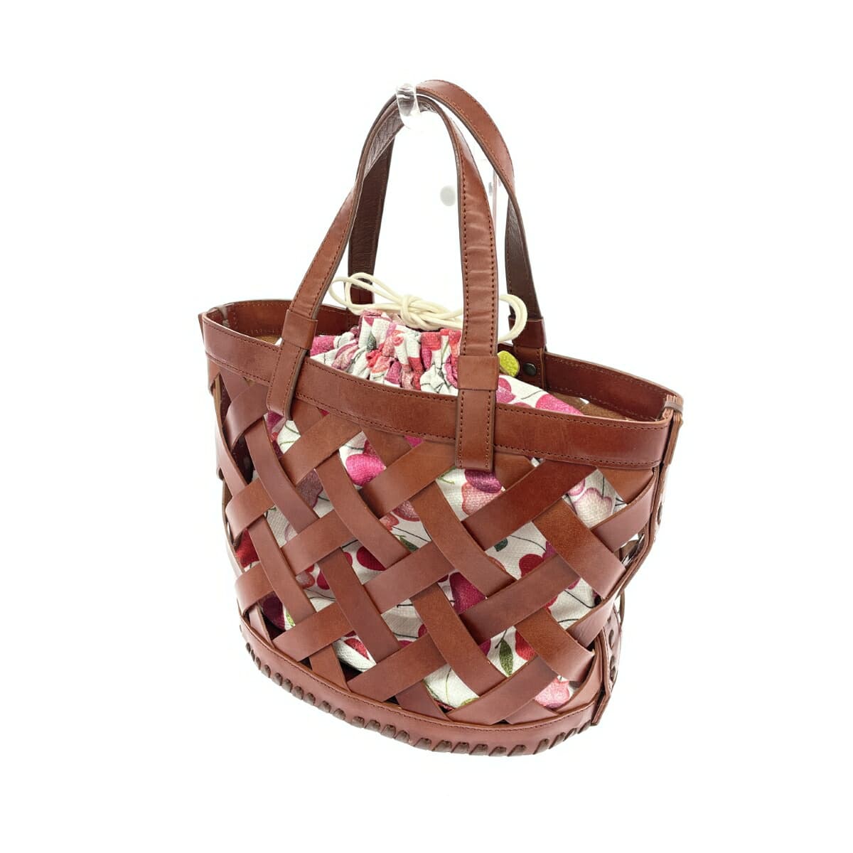 IBIZA Ibiza Tote Bag in Excellent Condition Cherry Pattern Mesh Leather Brown Women's 3