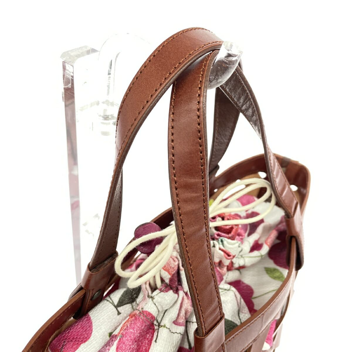 IBIZA Ibiza Tote Bag in Excellent Condition Cherry Pattern Mesh Leather Brown Women's 4