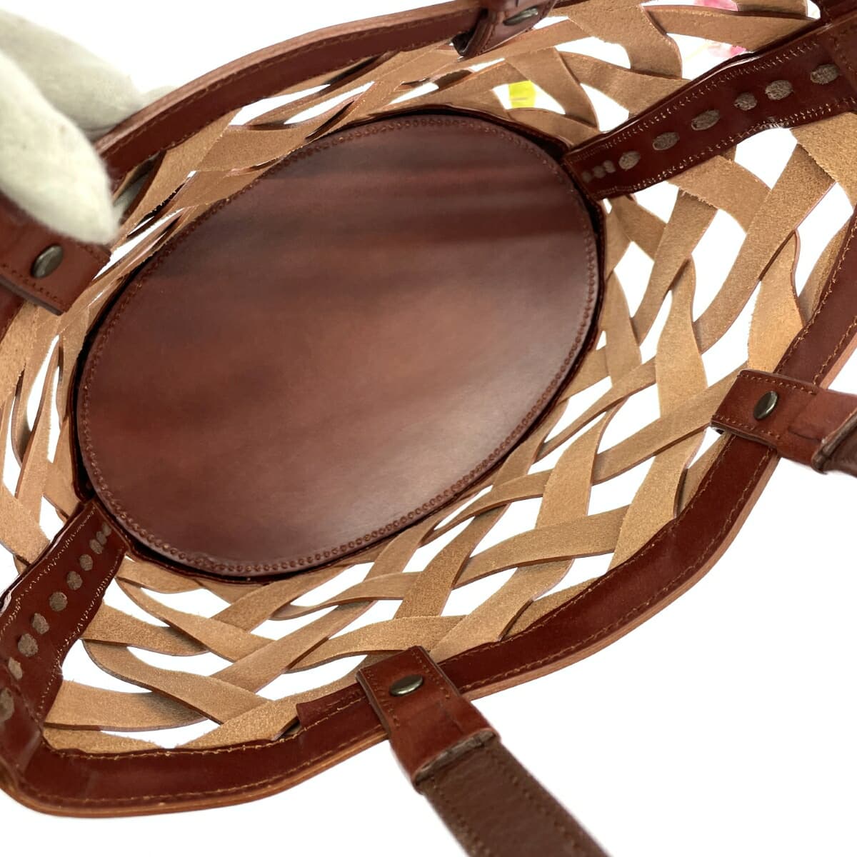 IBIZA Ibiza Tote Bag in Excellent Condition Cherry Pattern Mesh Leather Brown Women's 8