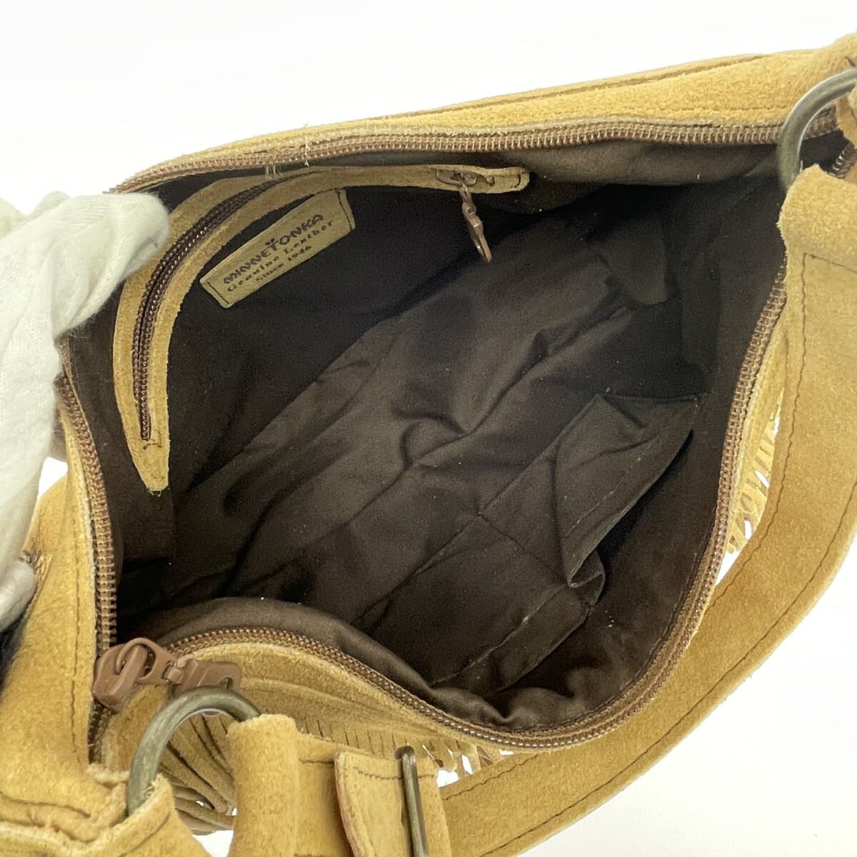 Minnetonka One Shoulder Bag Fringe Leather Beige Women's 7