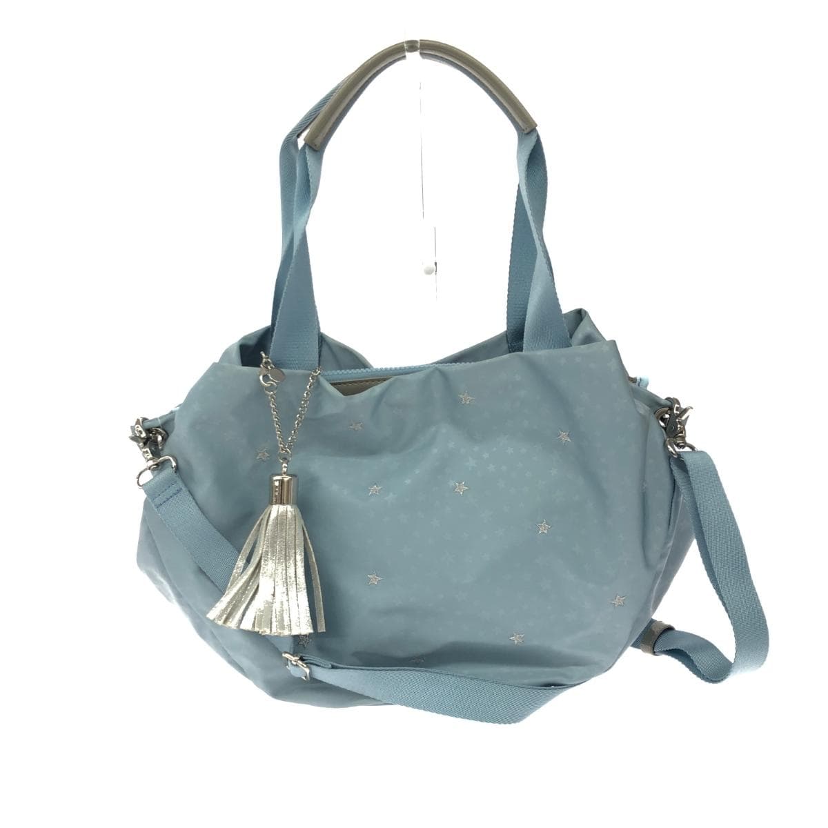 ANNA SUI 2WAY Tote Bag Tassel Star Embroidery Nylon Light Blue Ladies 2