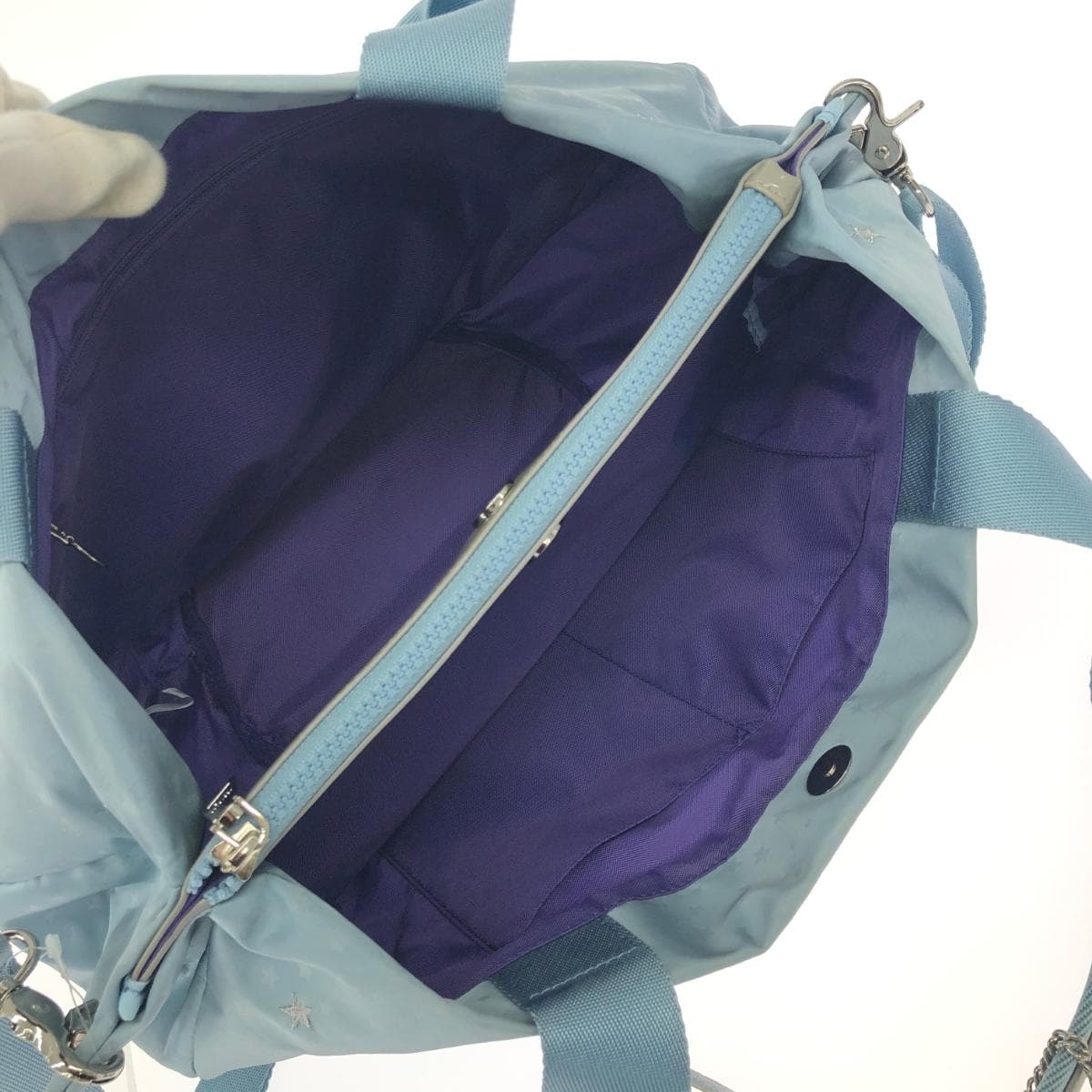 ANNA SUI 2WAY Tote Bag Tassel Star Embroidery Nylon Light Blue Ladies 6