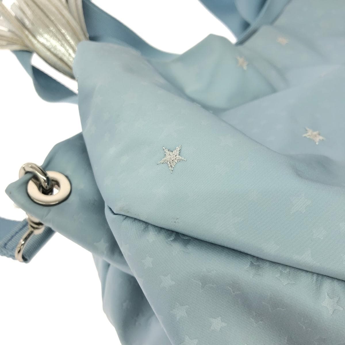 ANNA SUI 2WAY Tote Bag Tassel Star Embroidery Nylon Light Blue Ladies 7