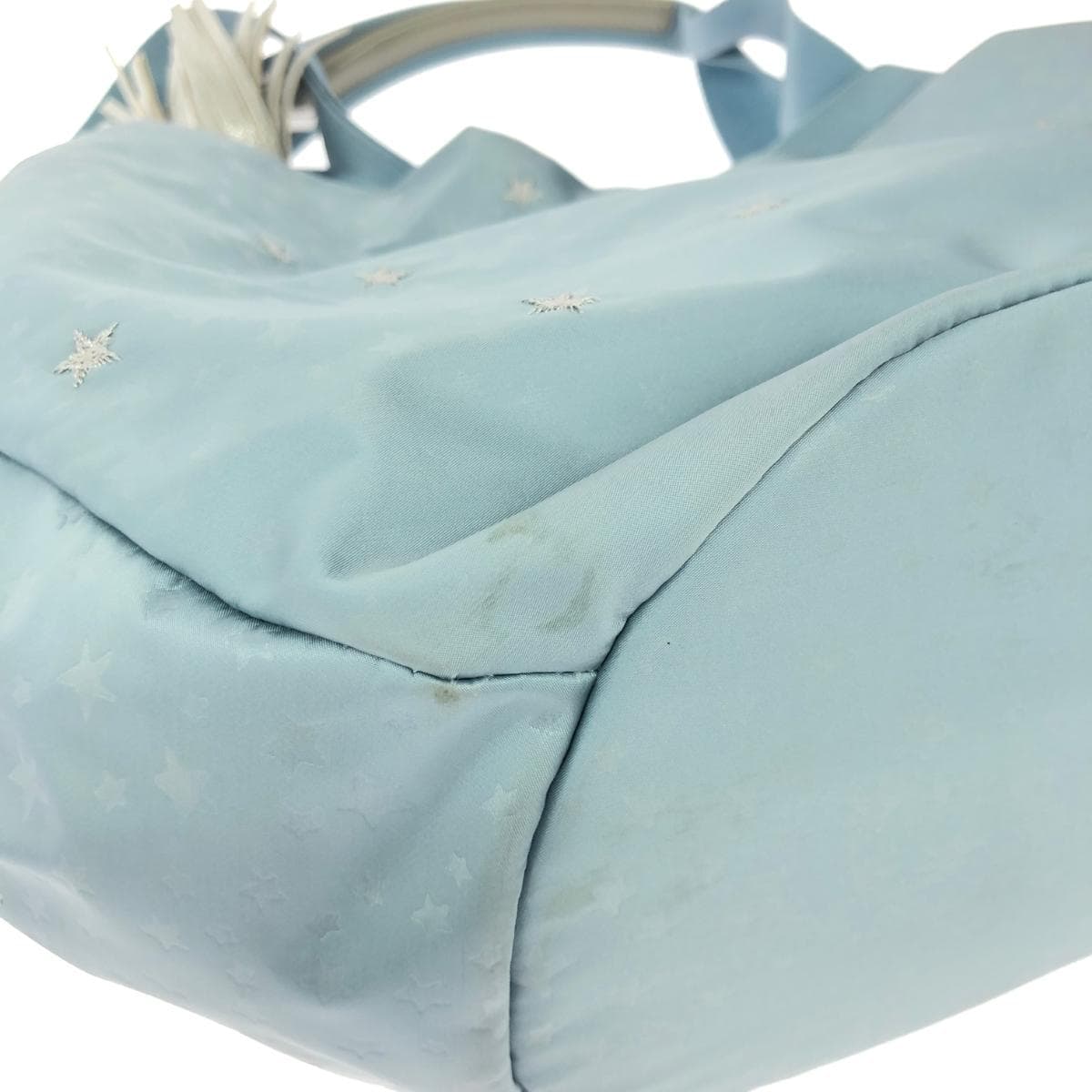 ANNA SUI 2WAY Tote Bag Tassel Star Embroidery Nylon Light Blue Ladies 8