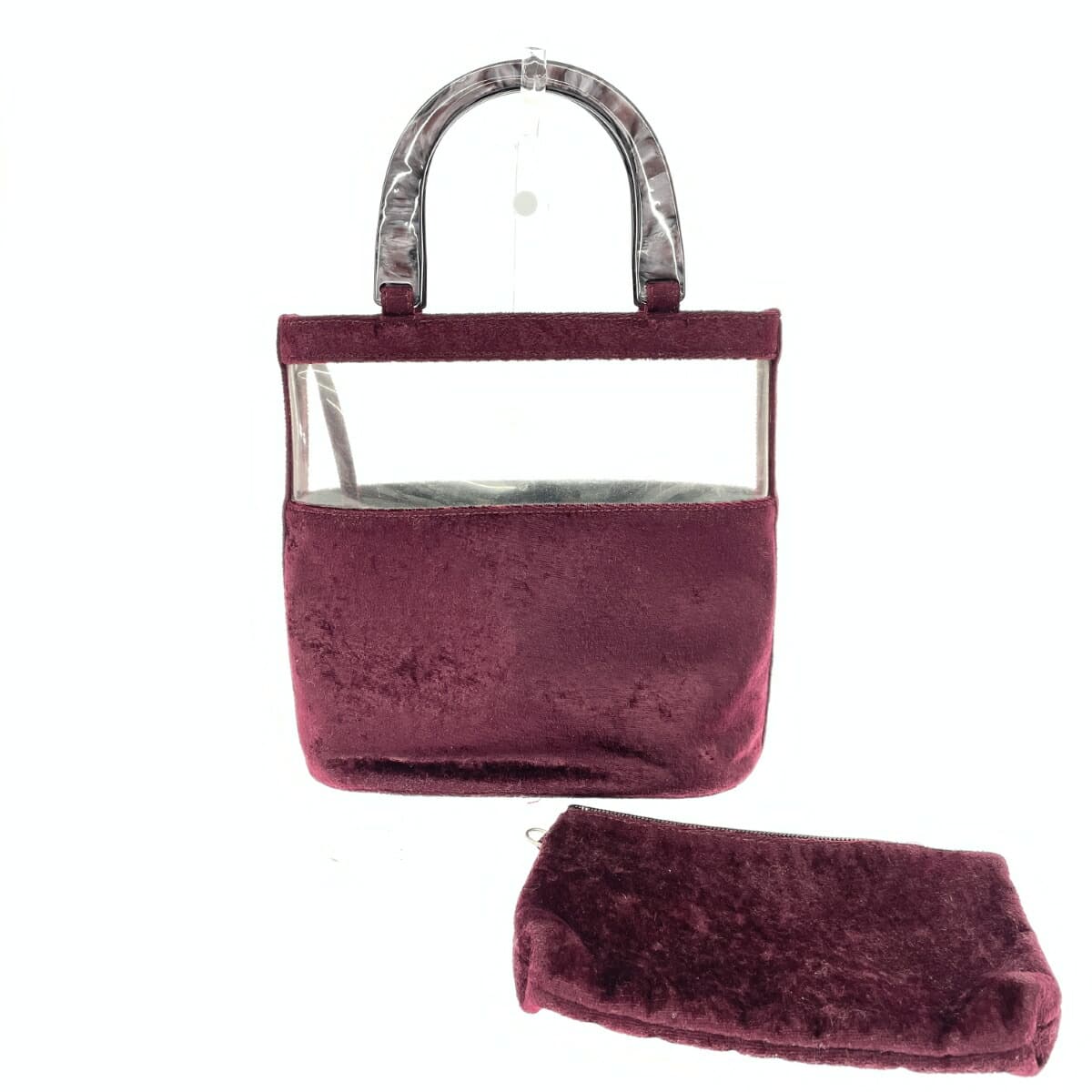 WAKO Ginza Wako Handbag with Plastic Handle / Velour-like Burgundy for Women