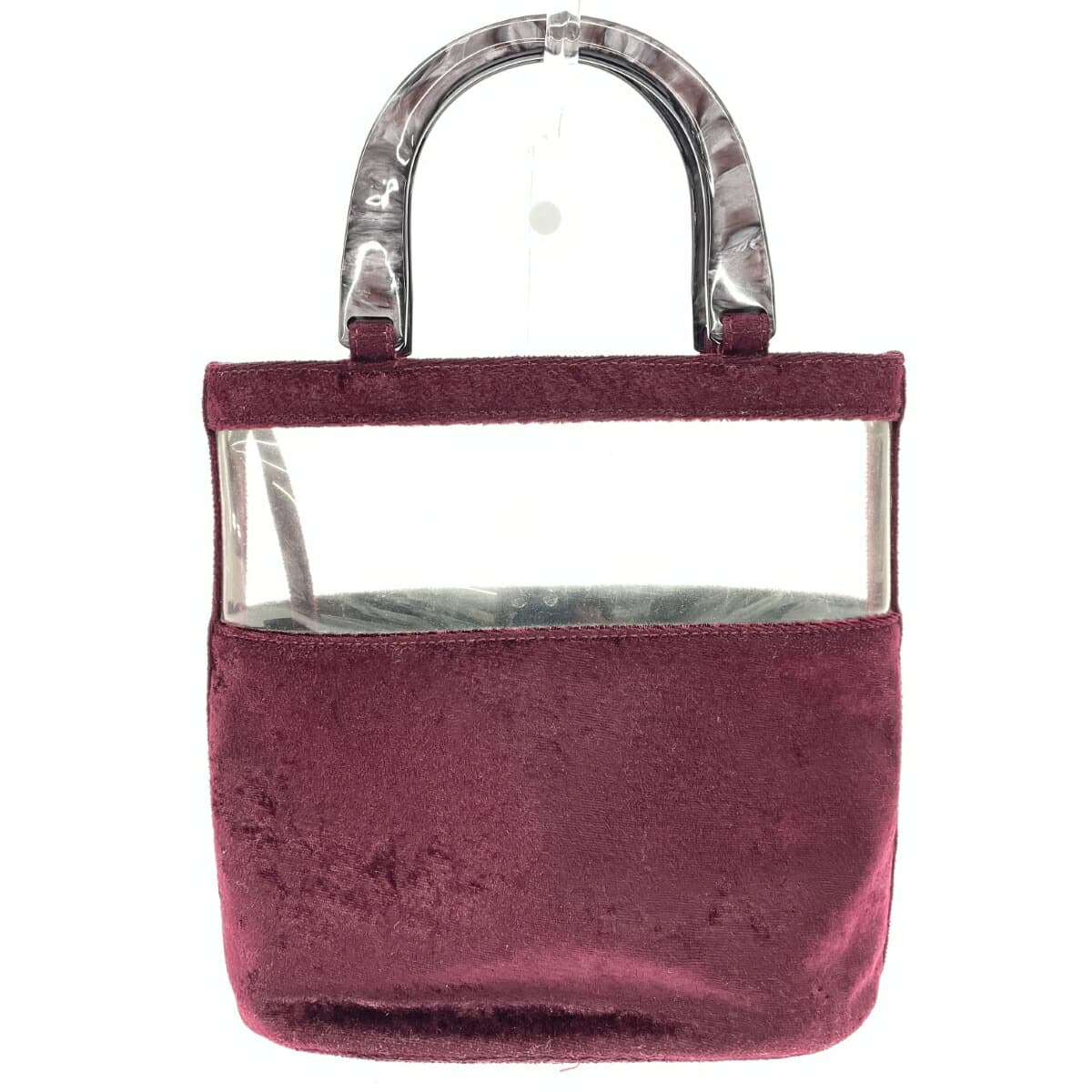 WAKO Ginza Wako Handbag with Plastic Handle / Velour-like Burgundy for Women 2