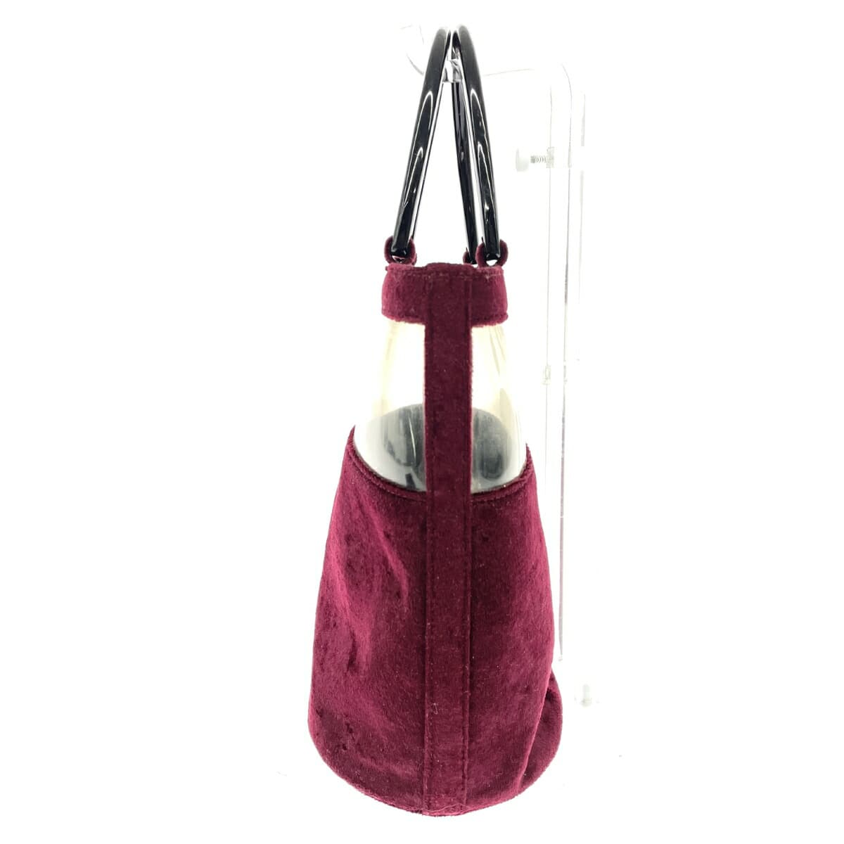 WAKO Ginza Wako Handbag with Plastic Handle / Velour-like Burgundy for Women 3